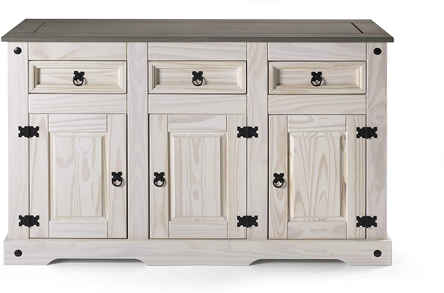  Sideboard Kommode 132 x 84 x 44 cm Pinienholz weiß grau lasiert MEXICO