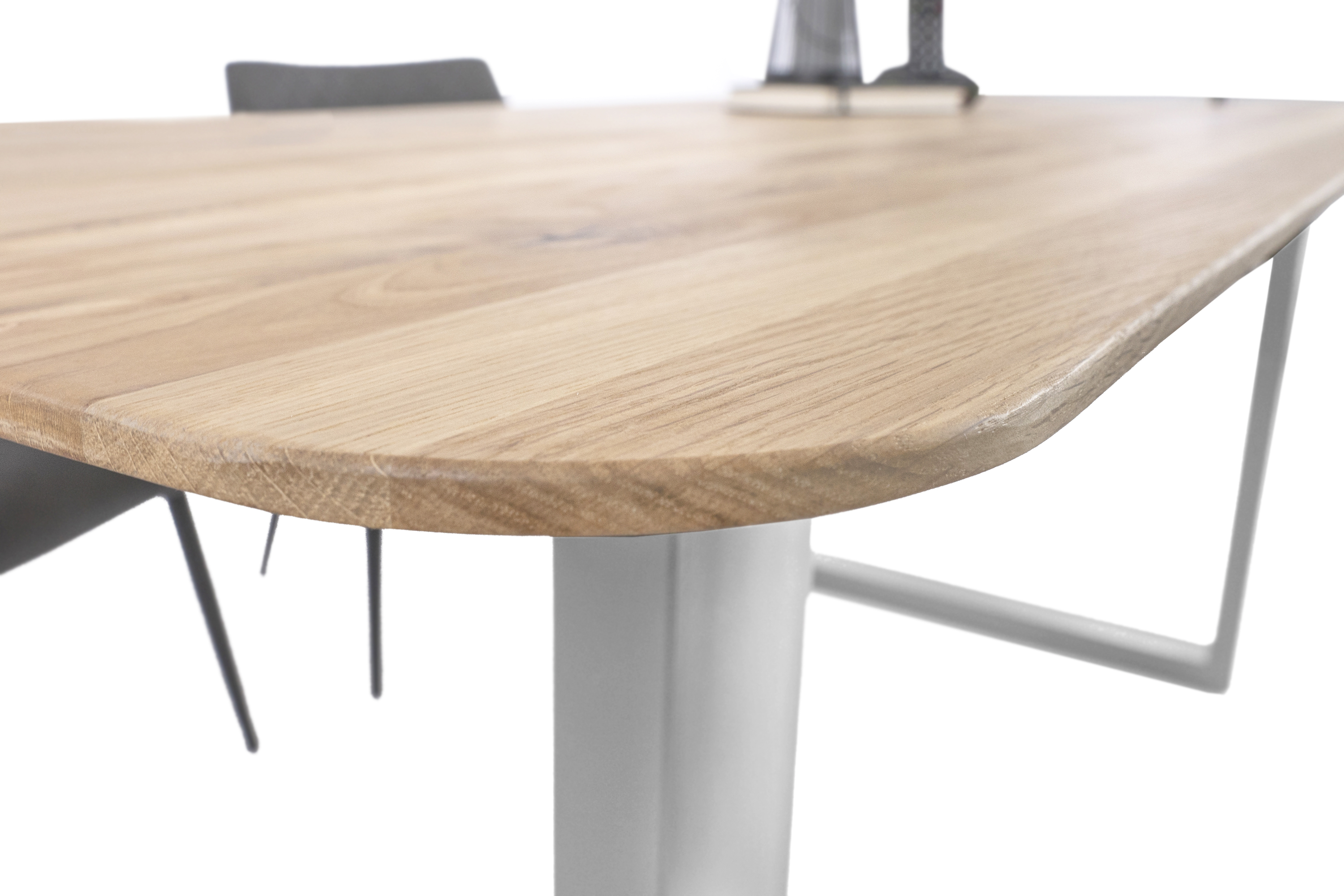 Esszimmertisch Schweizer Kante rund massiv & geölt Eiche 180x90 silber U-Gestell Lotte