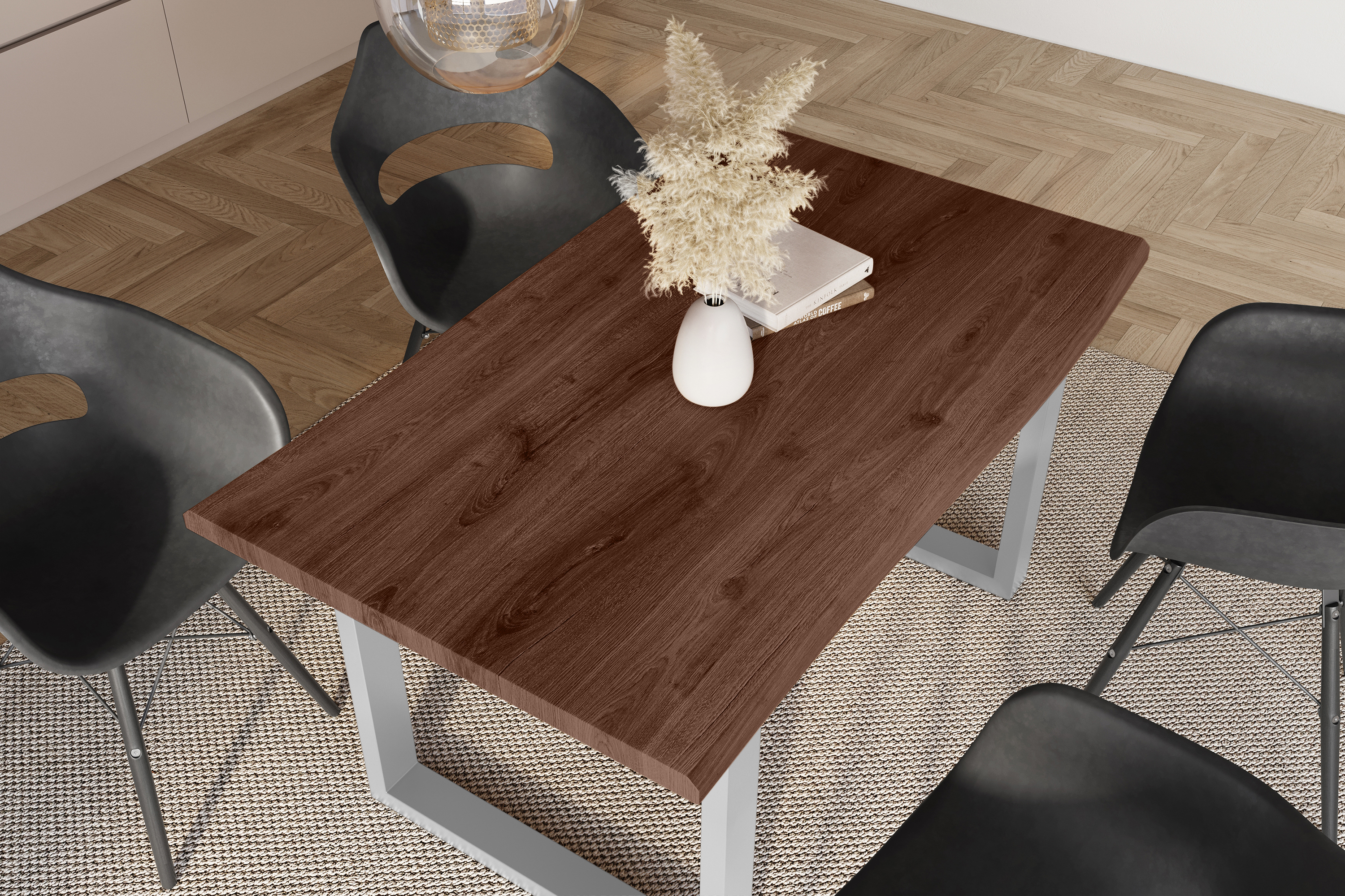 Esstisch Baumkante Holz-Optik Nussbaum 160 x 85 U-Gestell silber JULIUS