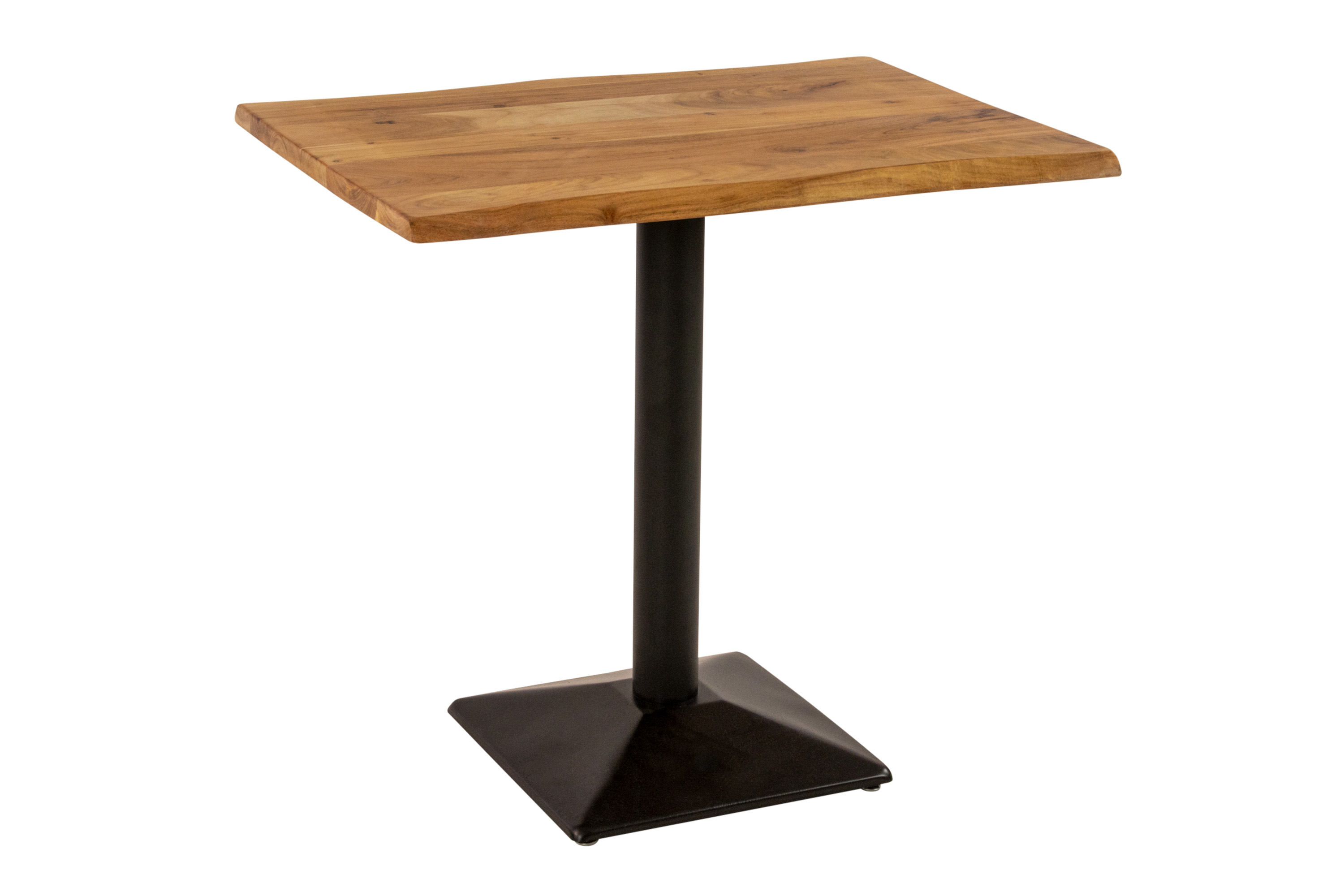 Bistrotisch Baumkante massiv 80 x 60 cm Akazie natur schwarz Säulengestell INES