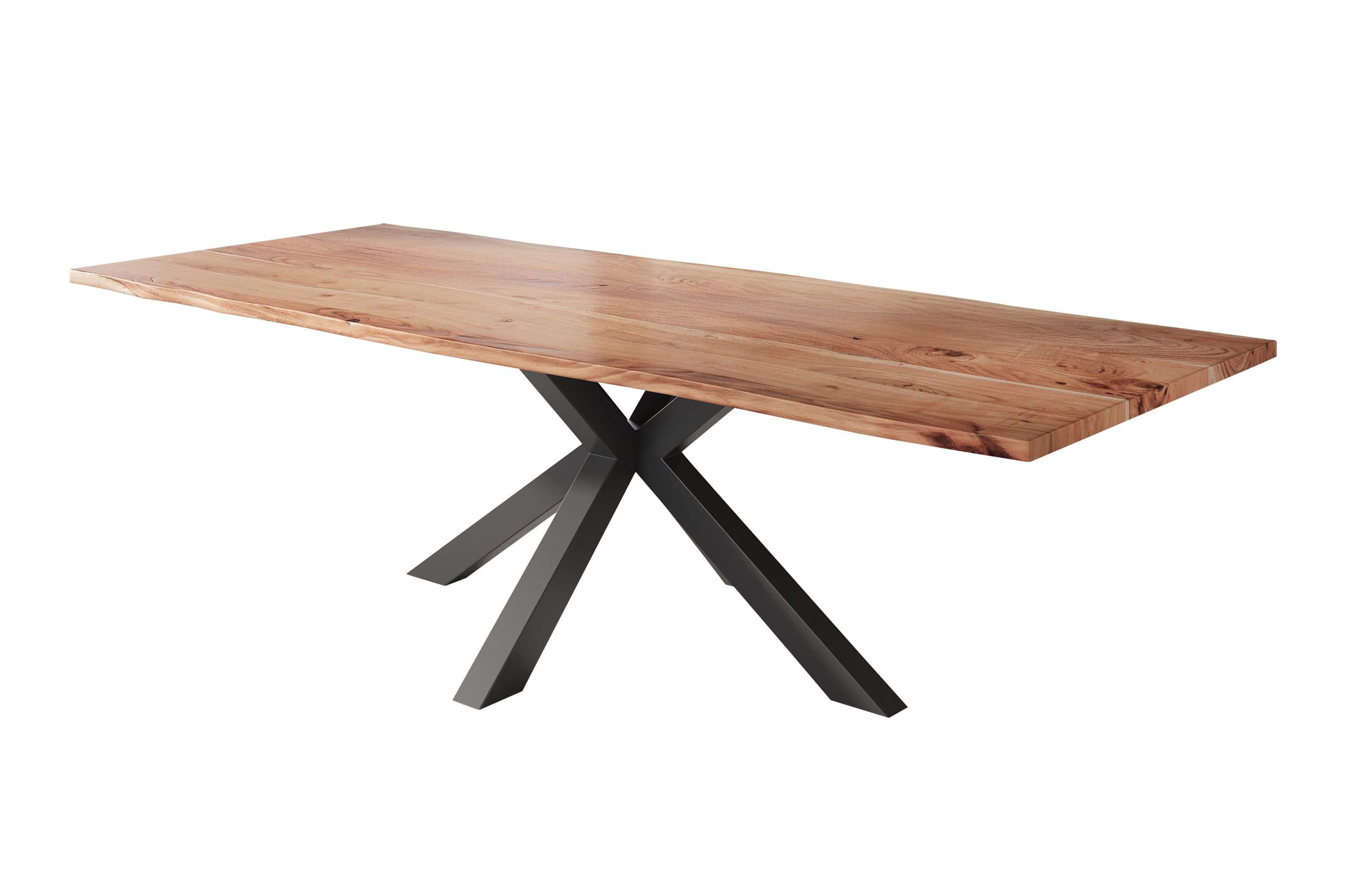 Esstisch Baumkante massiv Akazie natur 300 x 100 cm Spider-Gestell schwarz Kalea