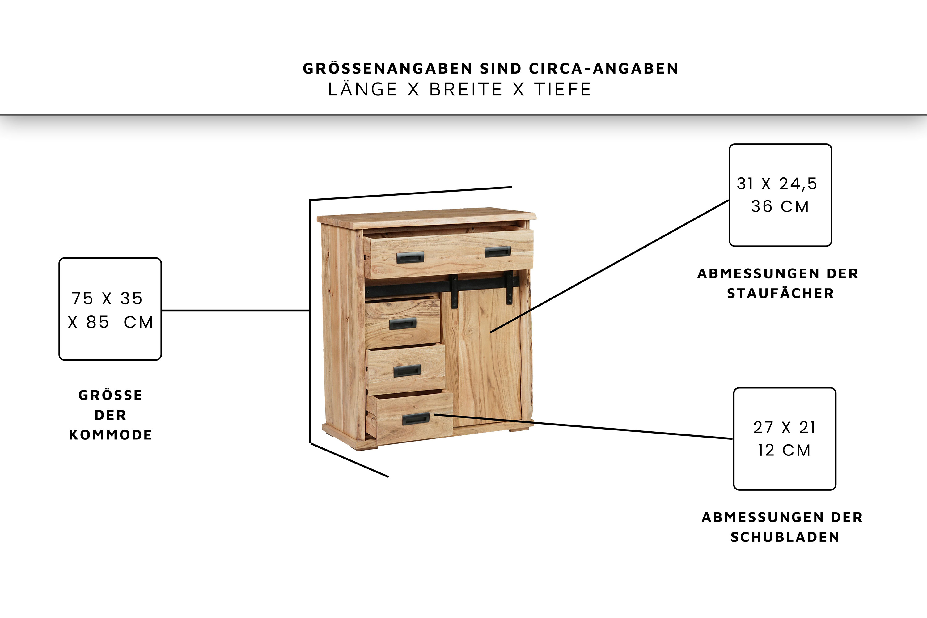 Sideboard Baumkante 75 x 35 x 85 cm Akazienholz massiv naturfarben LIAN VI