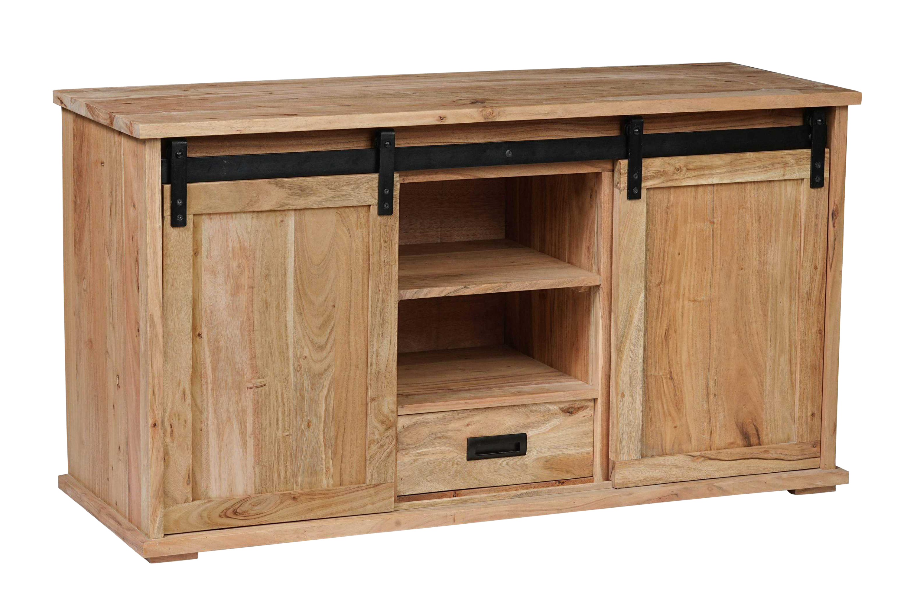 Lowboard 128 x 45 x 70 cm Akazienholz massiv naturfarben ohne Baumkante LIAN 4