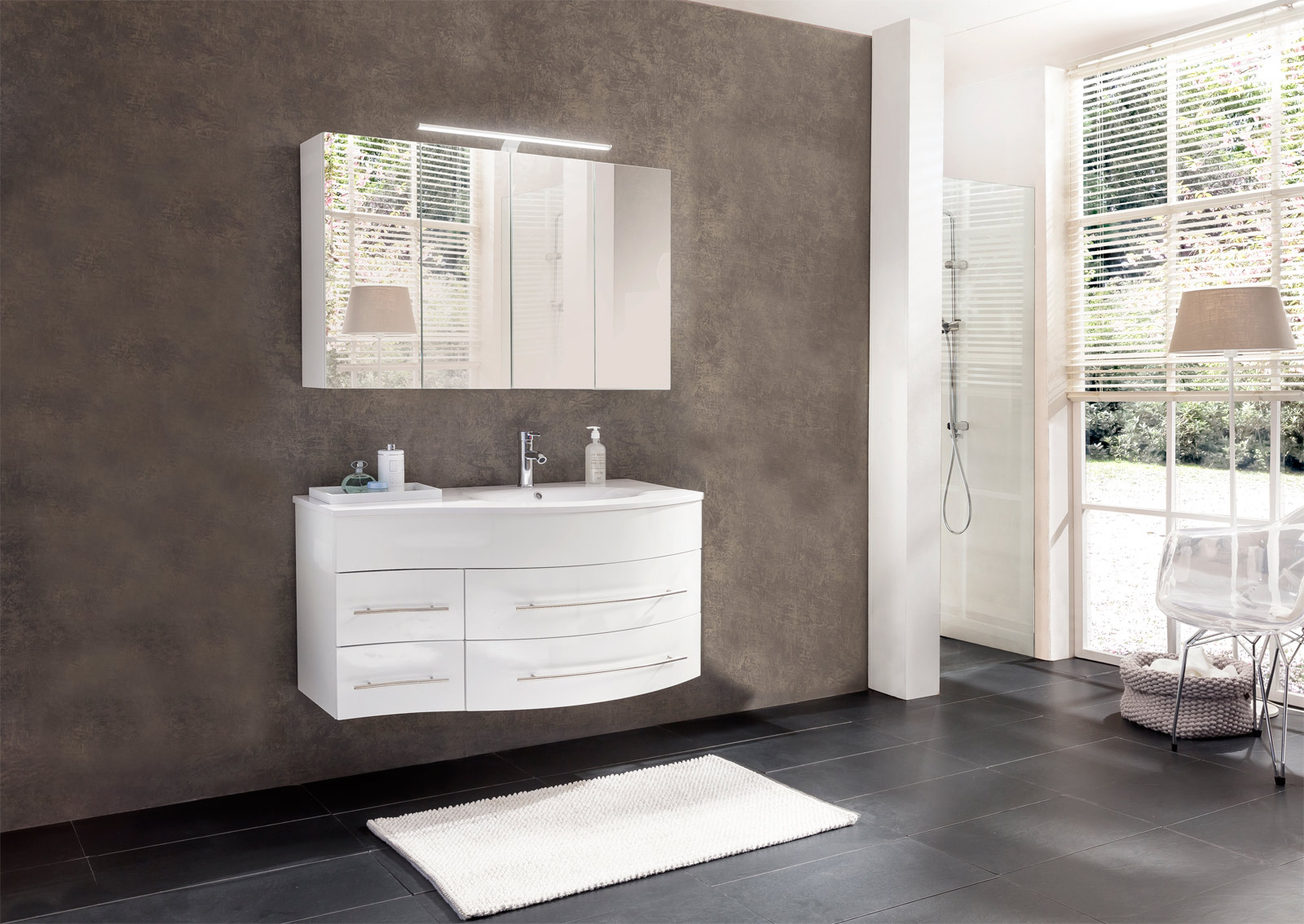 BadmöbelSet 2tlg Becken 110 cm weiß Hochglanz Dublin rechts
