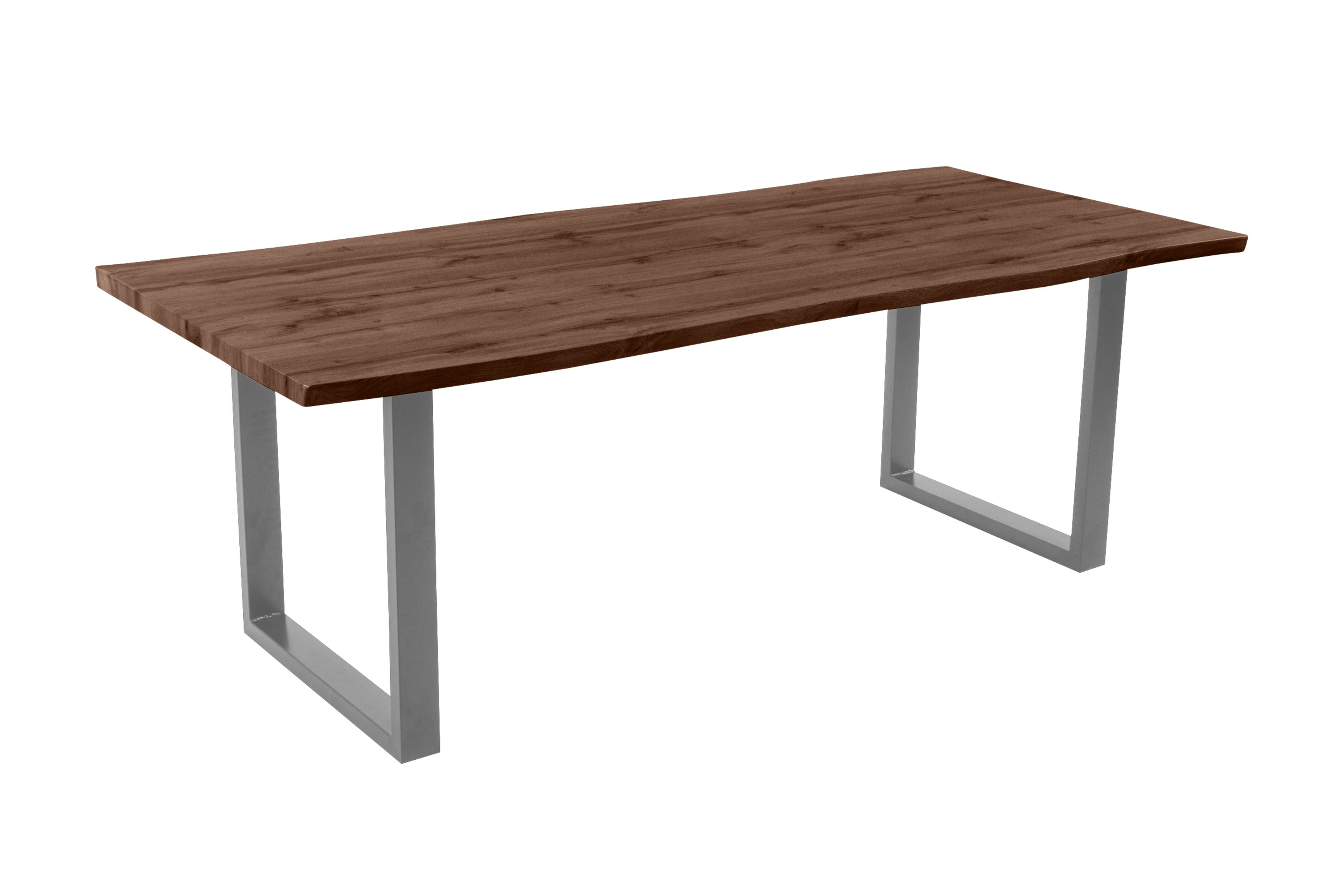 Esstisch Baumkante Holz-Optik Nussbaum 220 x 100 U-Gestell silber JOSY