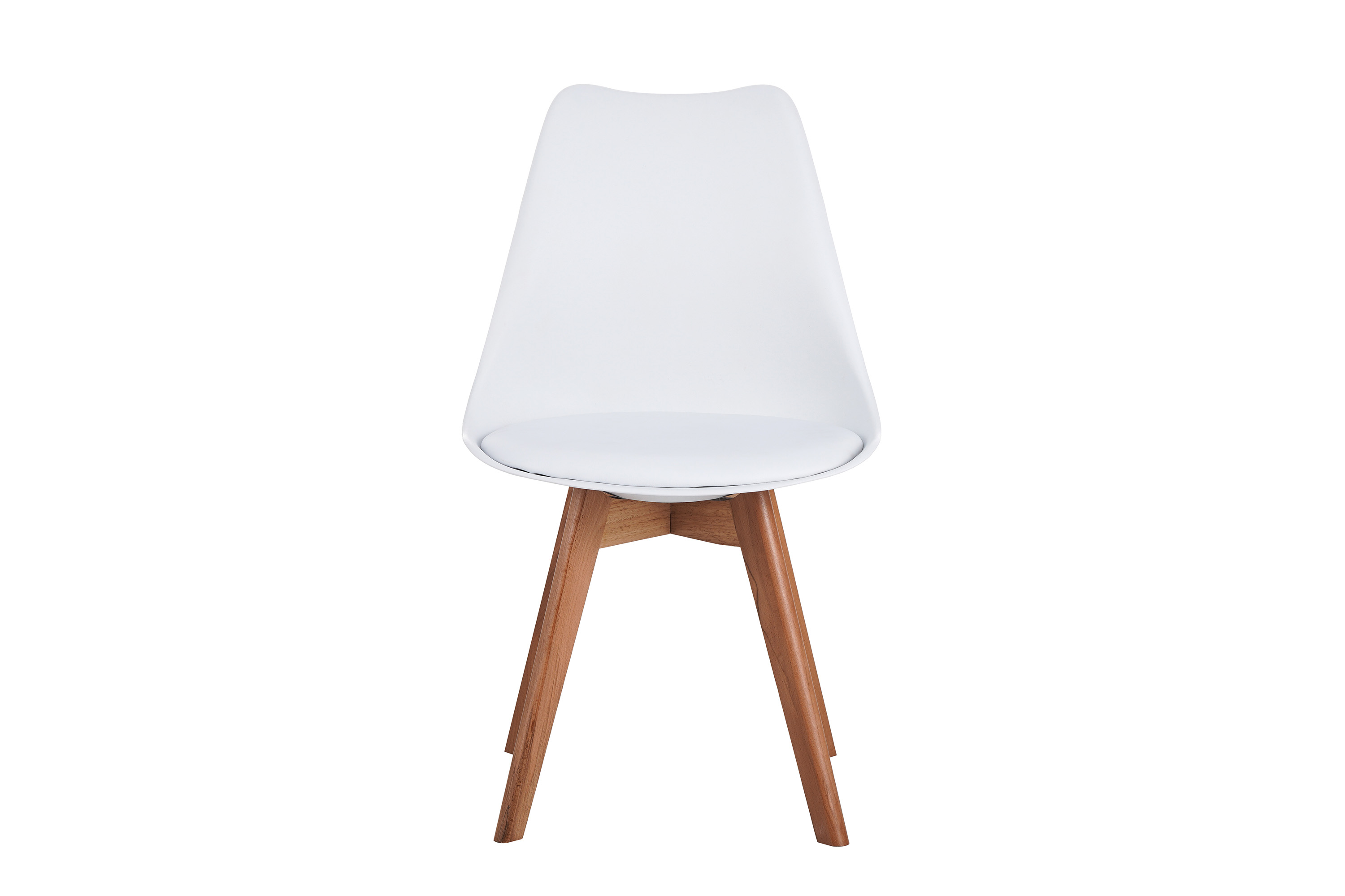 Esszimmer Schalenstuhl & Polster Kunstleder weiß Stuhlbein Massivholz akazienfarben LOVELACE