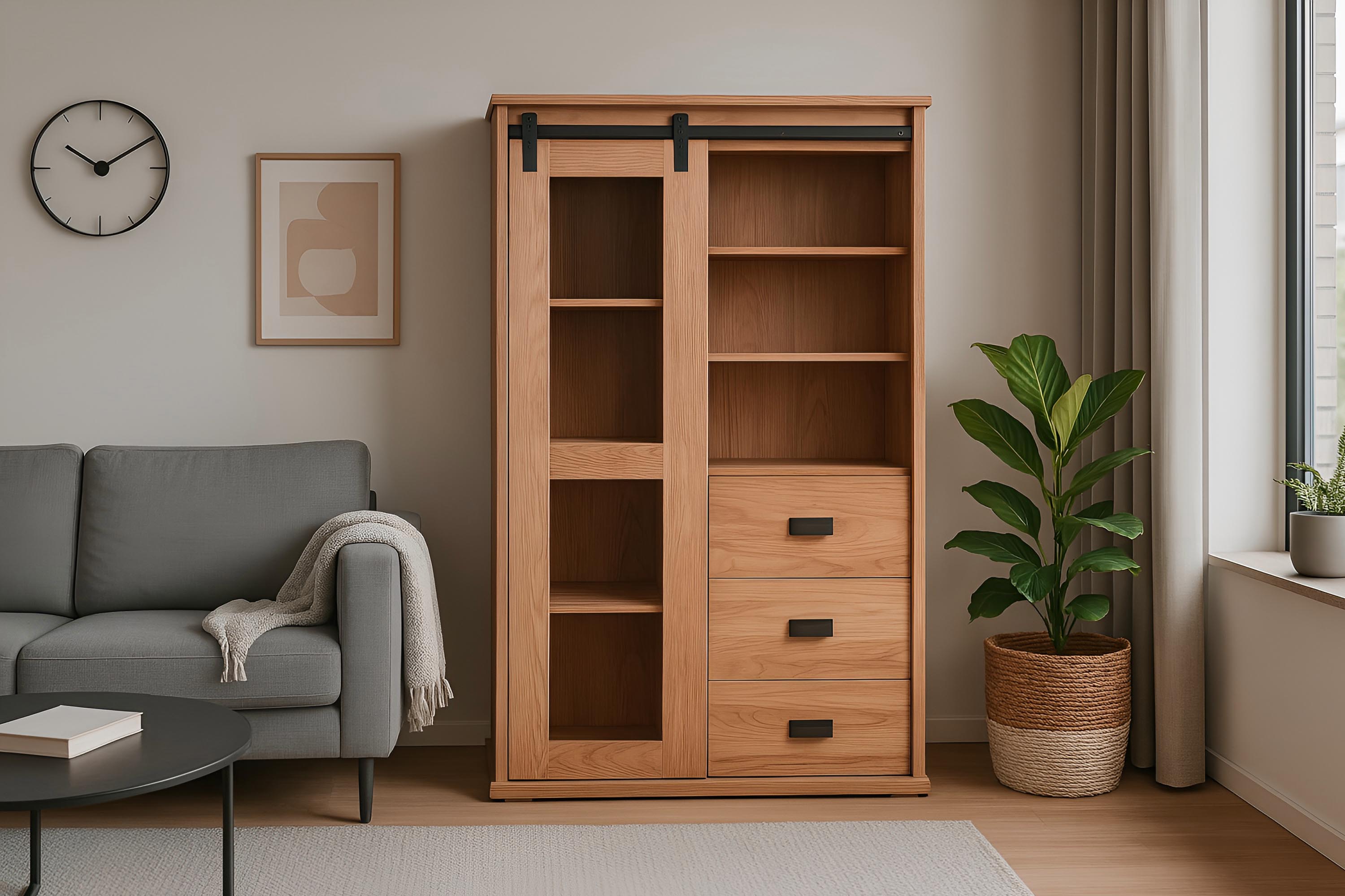Highboard 100 x 45 x 175 cm Akazienholz massiv naturfarben ohne Baumkante LIAN 4