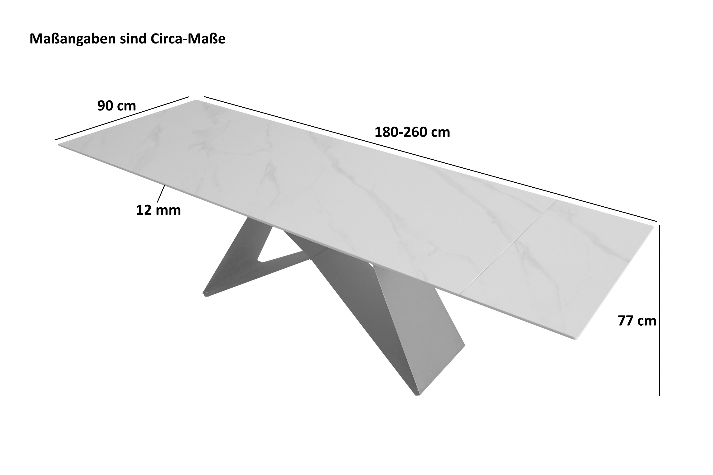 Esstisch Keramik weiß 180(220) x 90 ausziehbar Butterfly-Gestell schwarz MIA