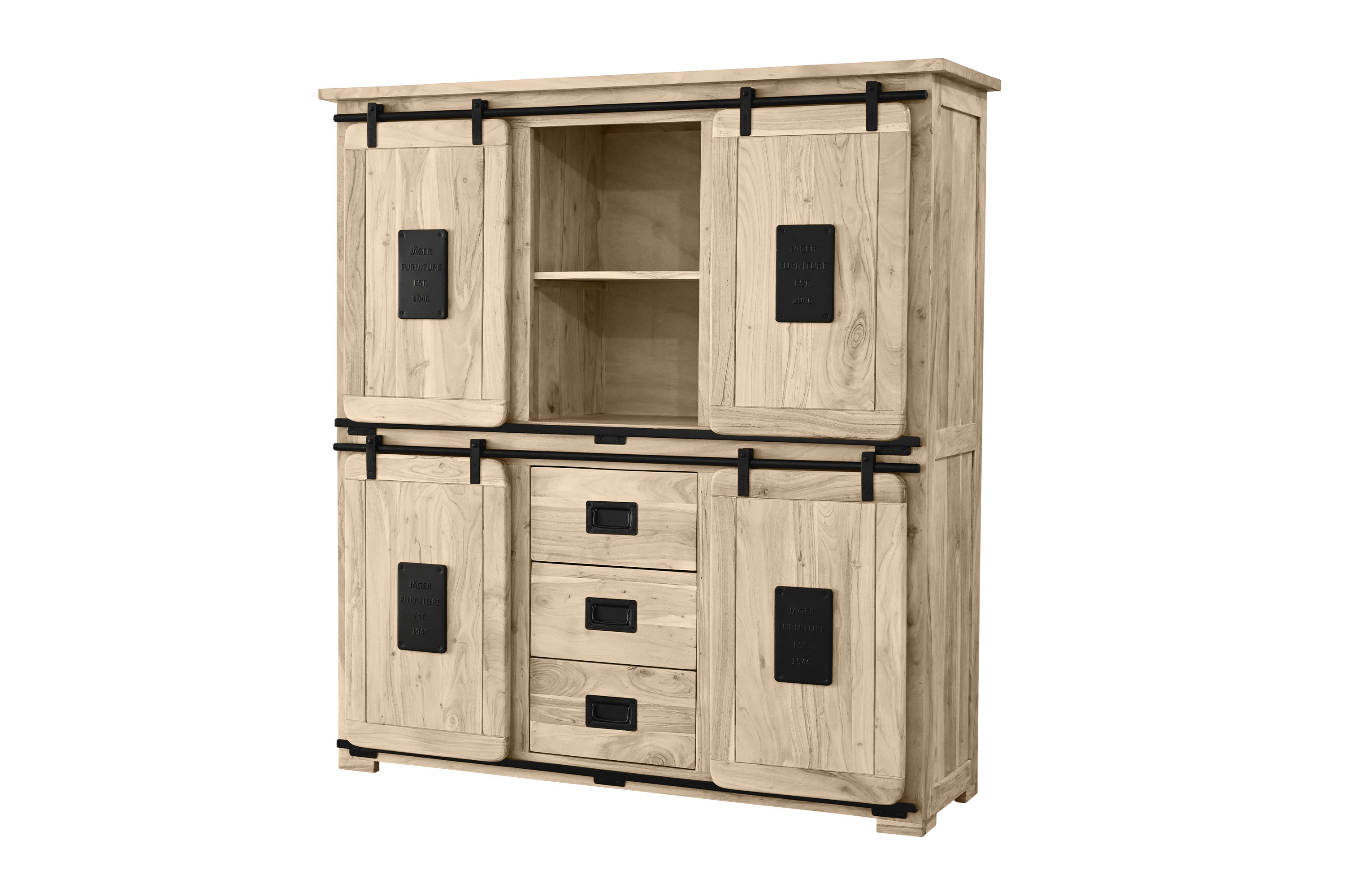 Highboard Vitrine Akazie massiv 150 x 45 x 160 cm eichefarben LIBRO
