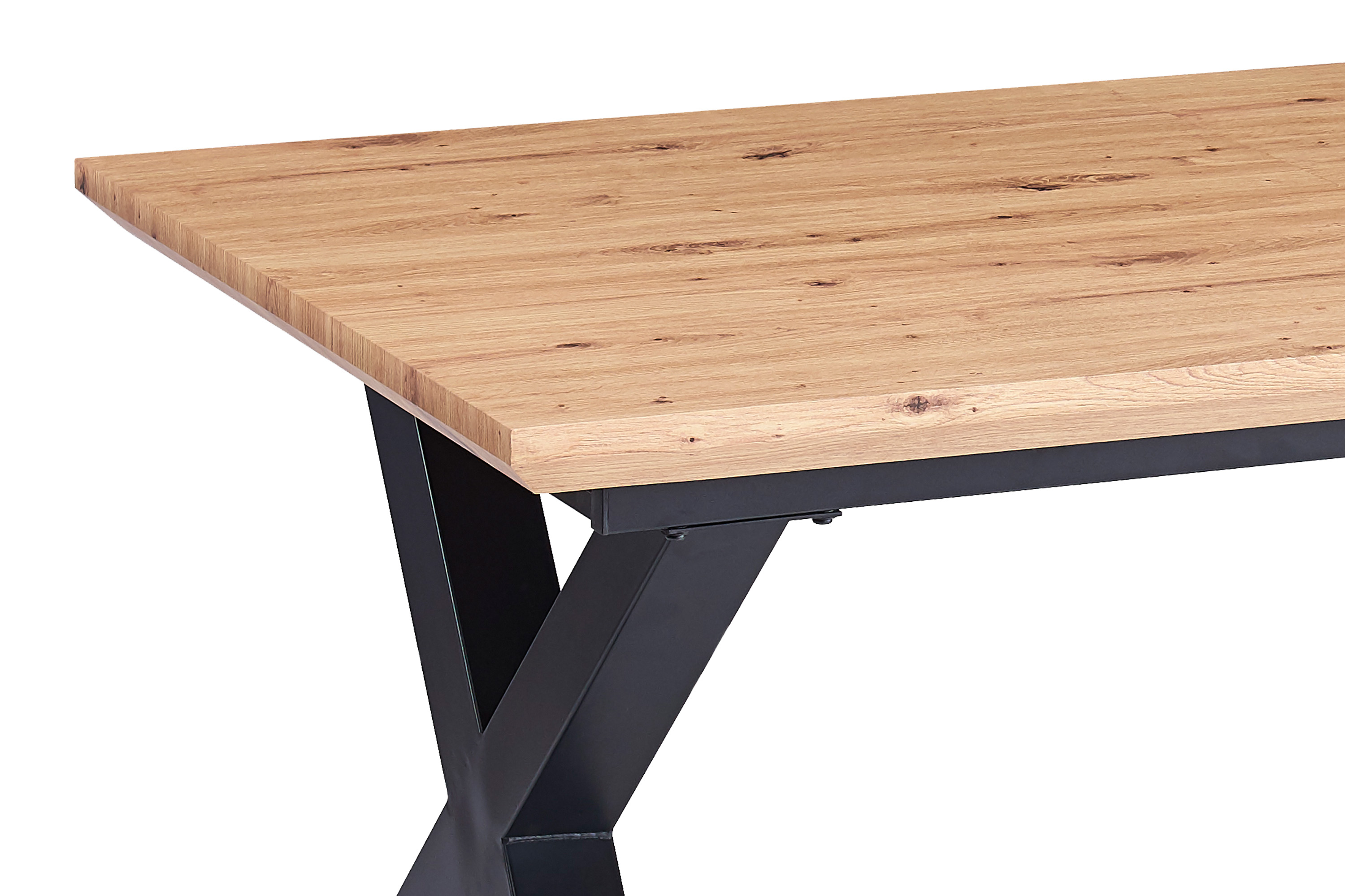 Esstisch Schweizer Kante eichenfarben 160(240) x 90 X-Gestell schwarz Bird
