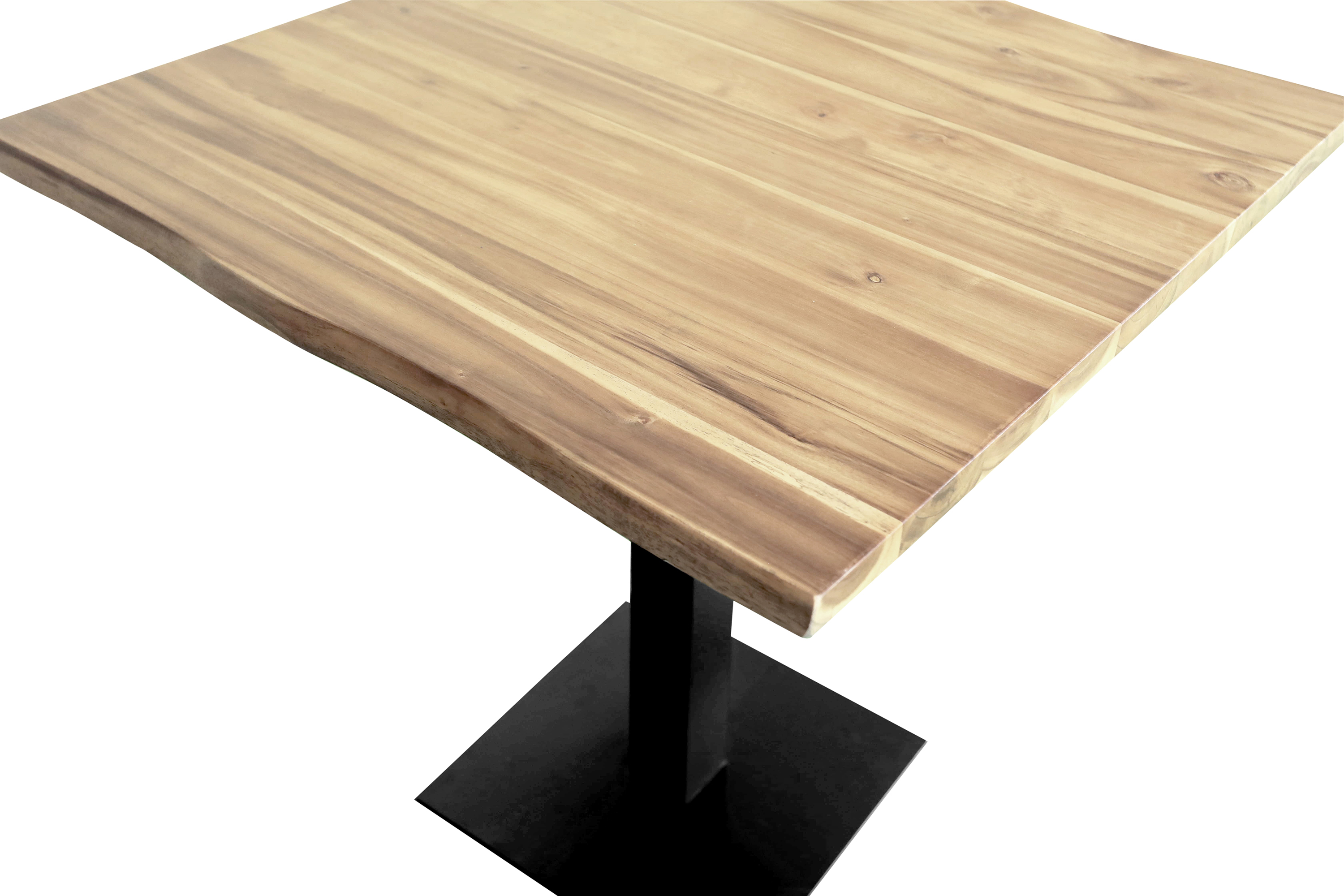 Bistrotisch Baumkante massiv 80 x 80 cm Akazie naturfarben lackiert Säulengestell schwarz IRIS