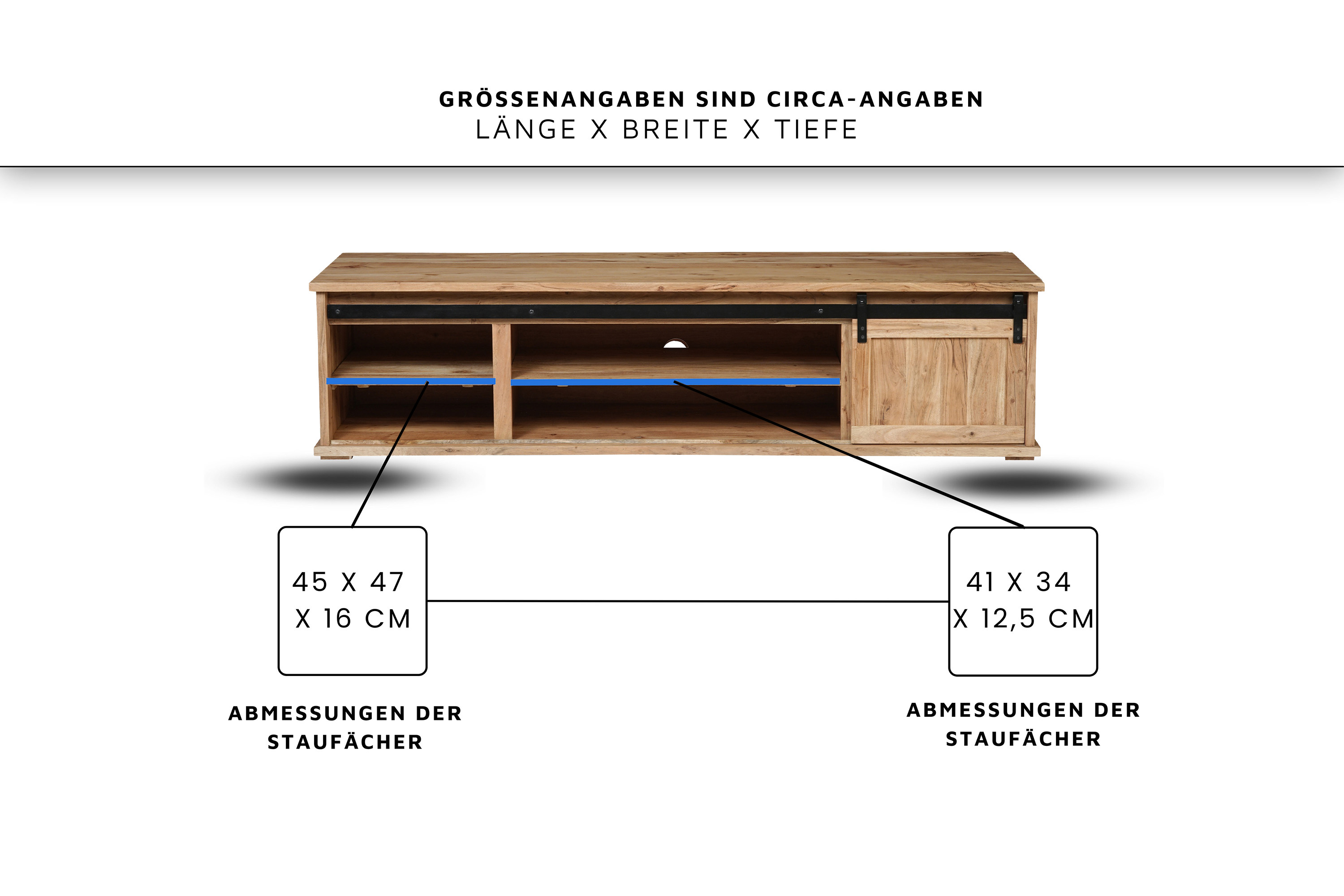 Lowboard 200 x 55 x 50 cm Akazienholz massiv naturfarben ohne Baumkante LIAN 2