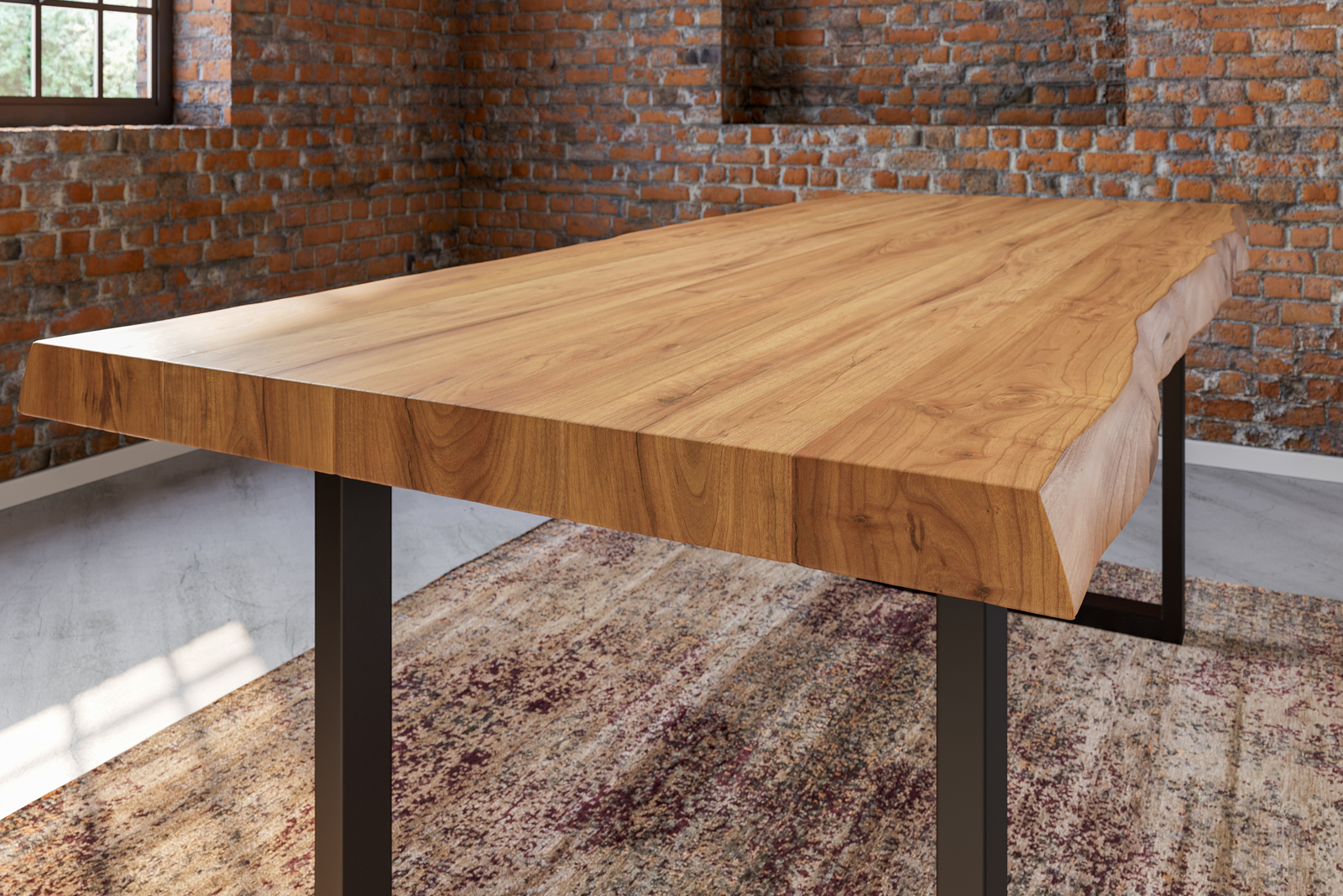 Esstisch Baumkante Massiv Akazie naturfarben 300x100 U-Gestell schwarz UTRECHT