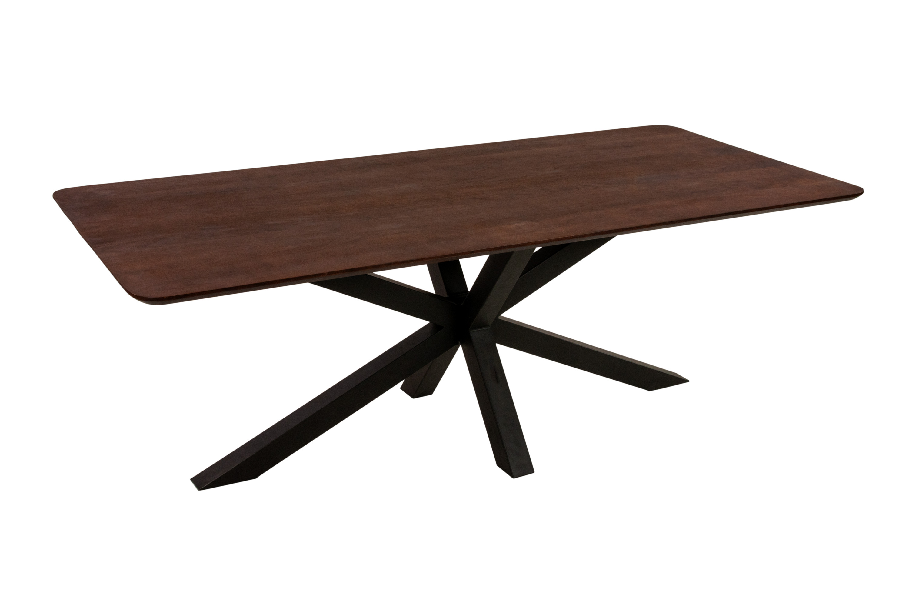 Esstisch 240 x 100 cm Akazie massiv kastanienfarben Schweizer Kante Spider-Gestell schwarz ROBERTO