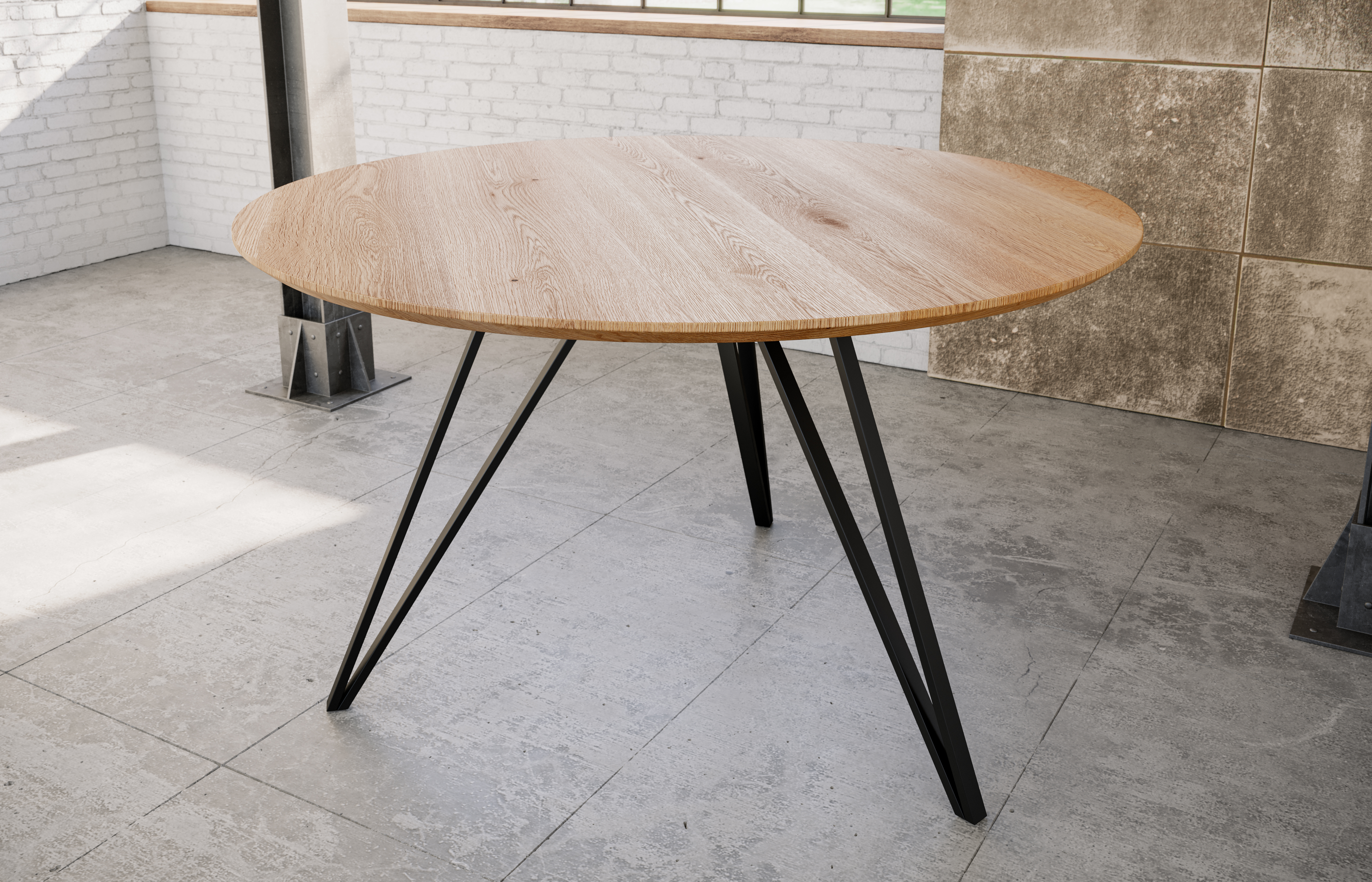  Runder Esszimmertisch massiv Eiche Schweizer Kante 100 cm Hairpin schwarz DREAM