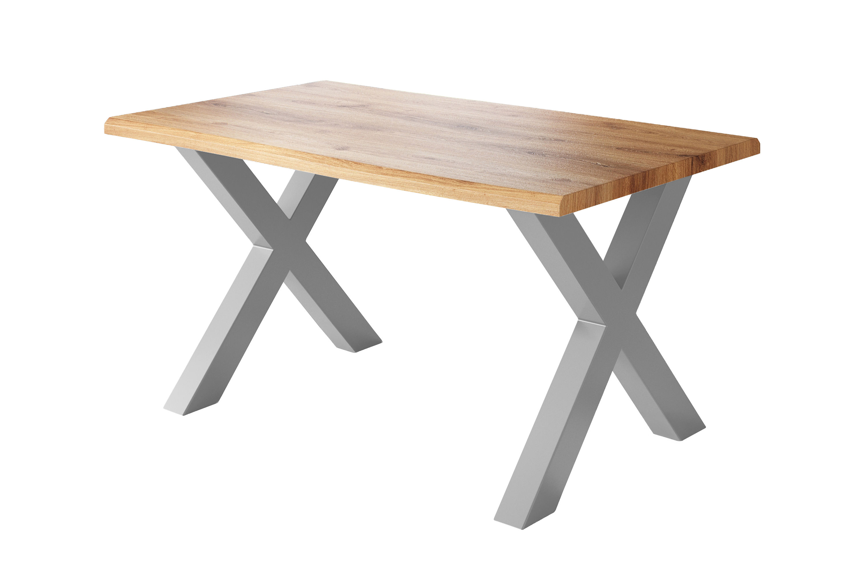 Esstisch Baumkante Holz-Optik Wildeiche 120 x 80 X-Gestell silber JULIUS