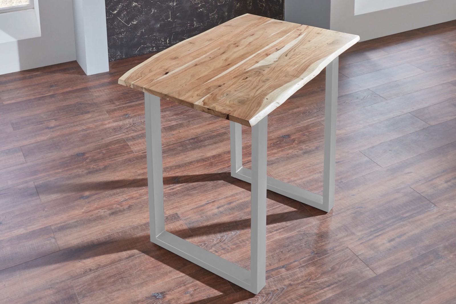  Bartisch Baumkante massiv Akazie natur 120 x 80 silber Quebec