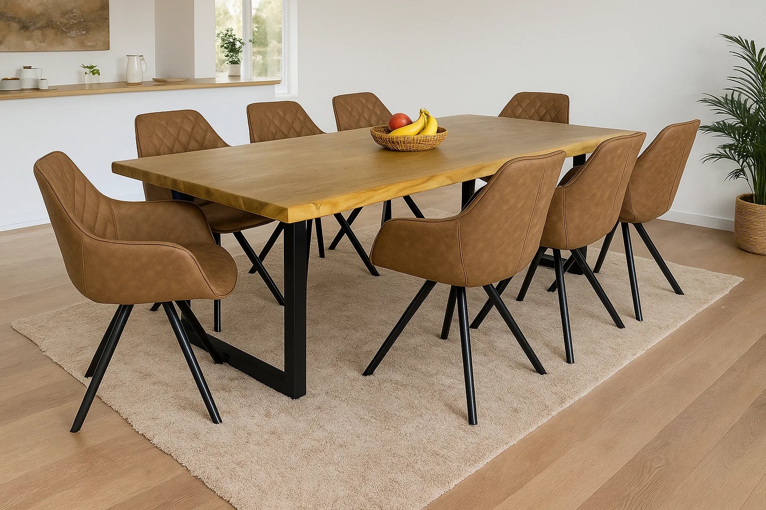 Esstisch Baumkante Akazie massiv eichenfarben 180 x 90 U-Gestell schwarz CALI