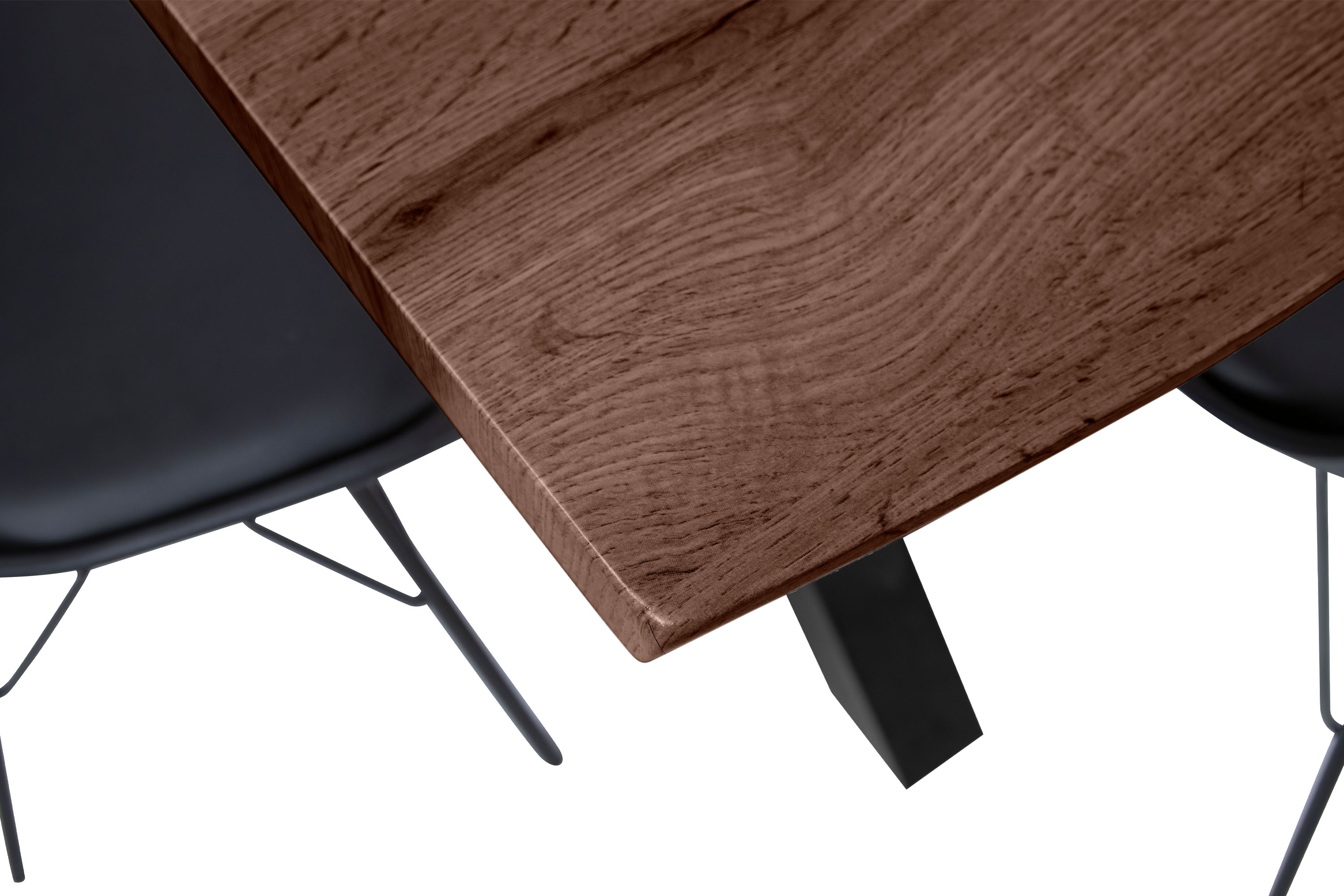 Esstisch Baumkante Holz-Optik Nussbaum 220 x 100 X-Gestell schwarz JOSY