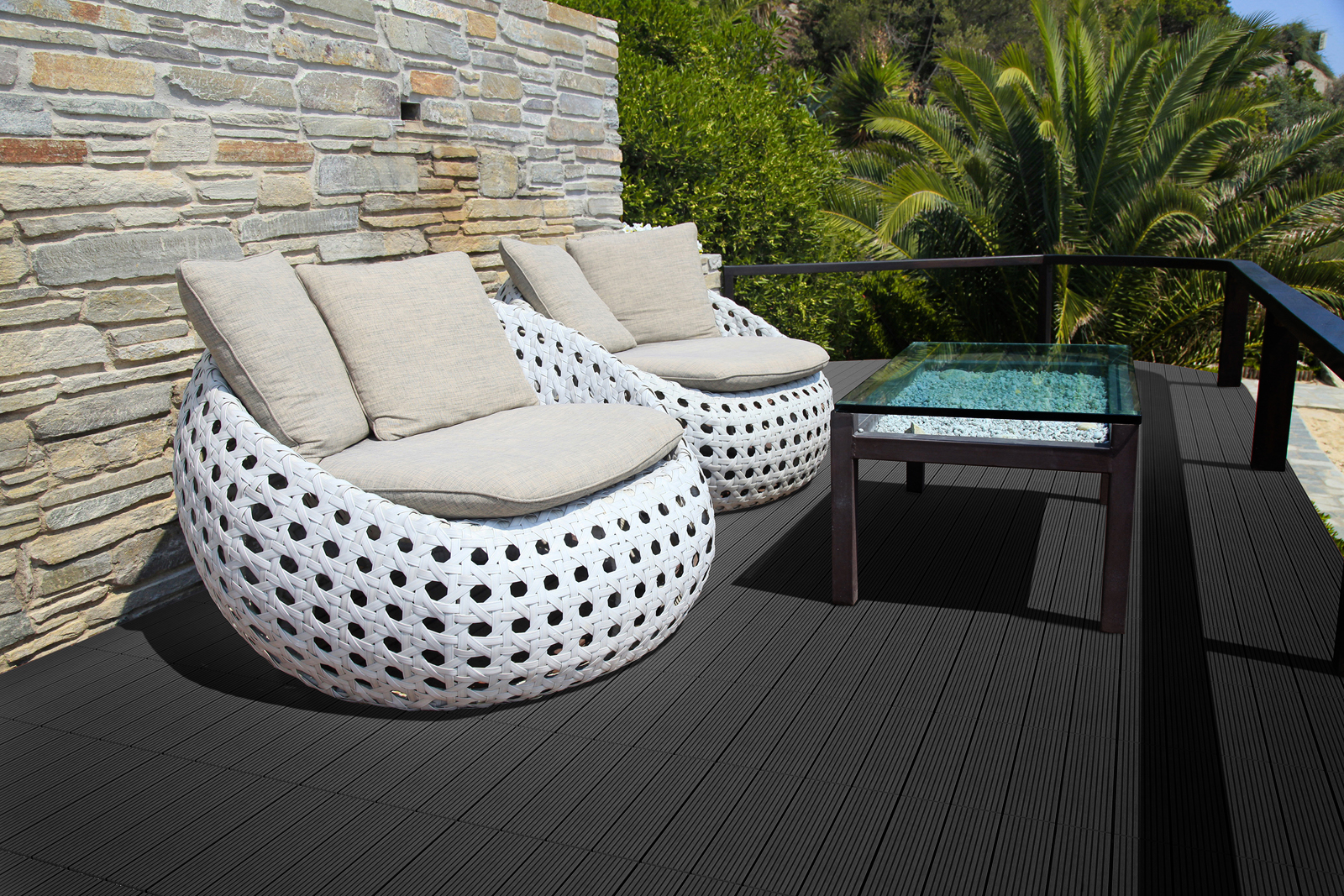 Terrassenfliesen WPC anthrazit 2 m ² Stecksystem 22 Stück Roma