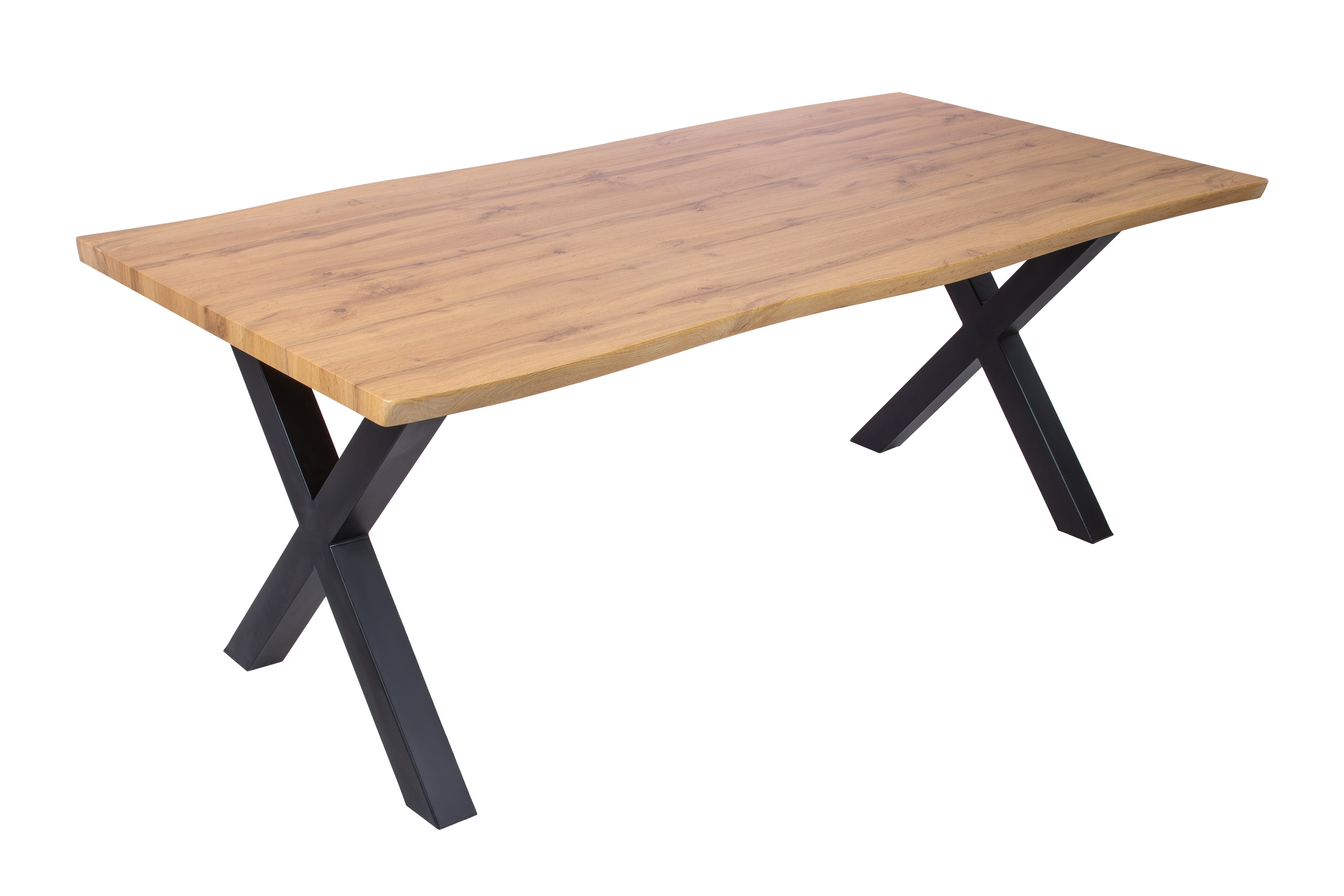 Esstisch Baumkante Holz-Optik Wildeiche 200 x 100 X-Gestell schwarz JOSY