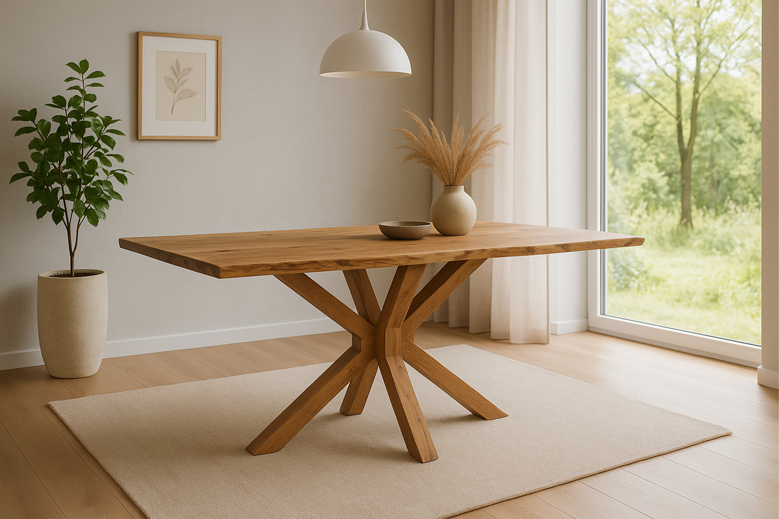 Esstisch Baumkante massiv Akazie natur 220 x 100 cm Spider-Gestell Holz natur PRAG