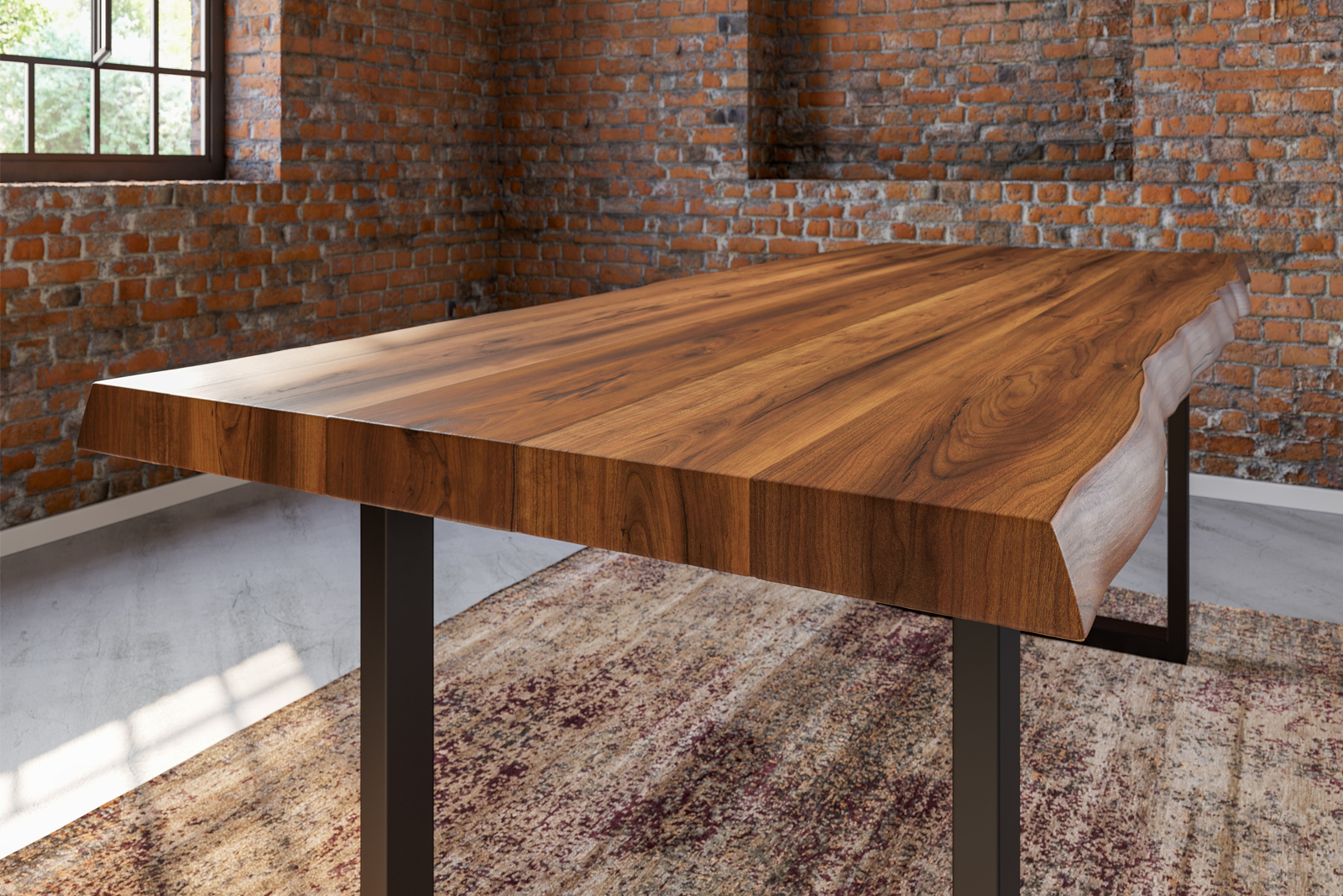 Esstisch Baumkante Massiv Akazie nussbaumfarben 220 x 100 U-Gestell schwarz UTRECHT