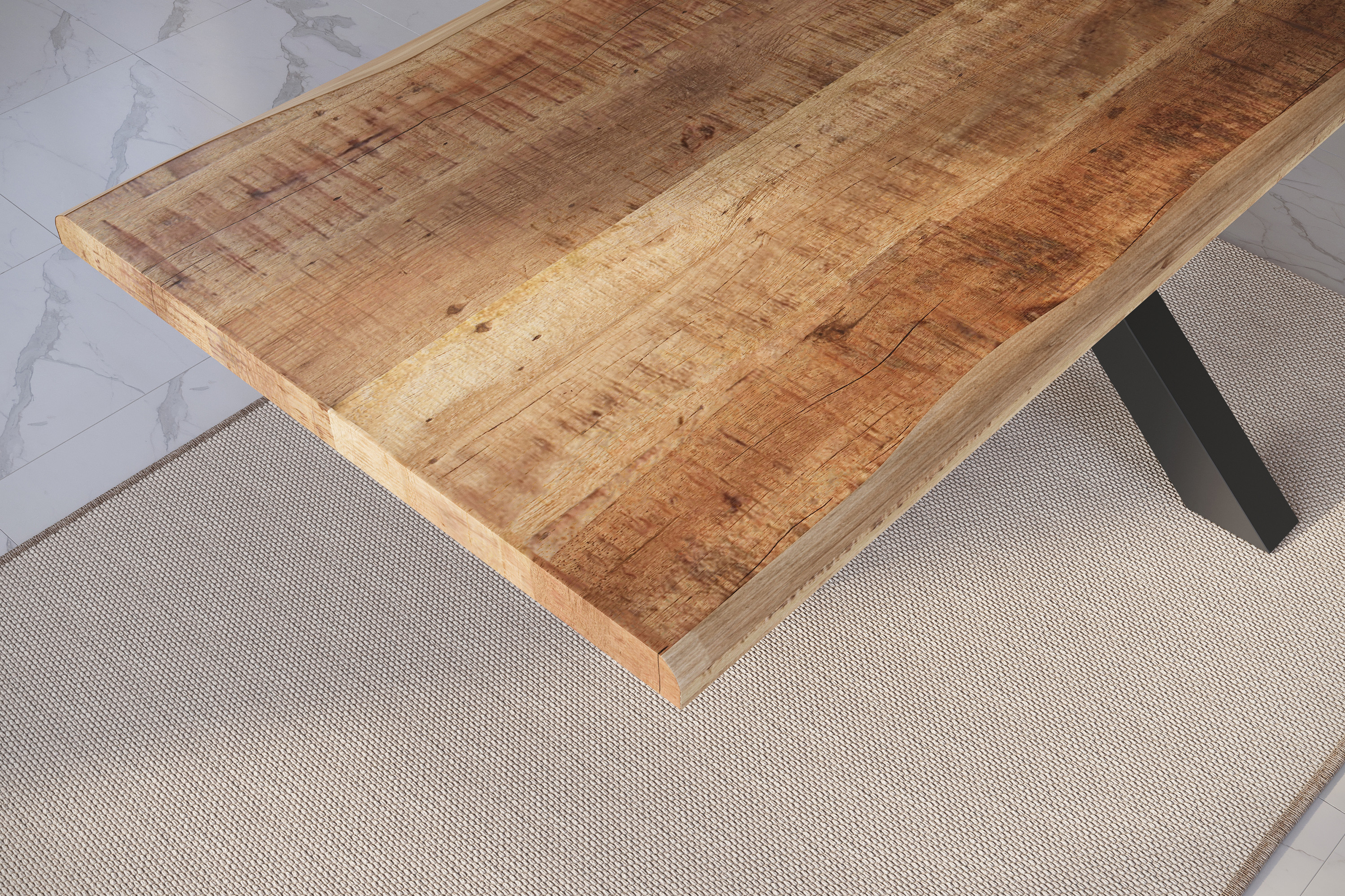 Esstisch Baumkante massiv Mango rough 280 x 100 Spider-Gestell schwarz ATLAS