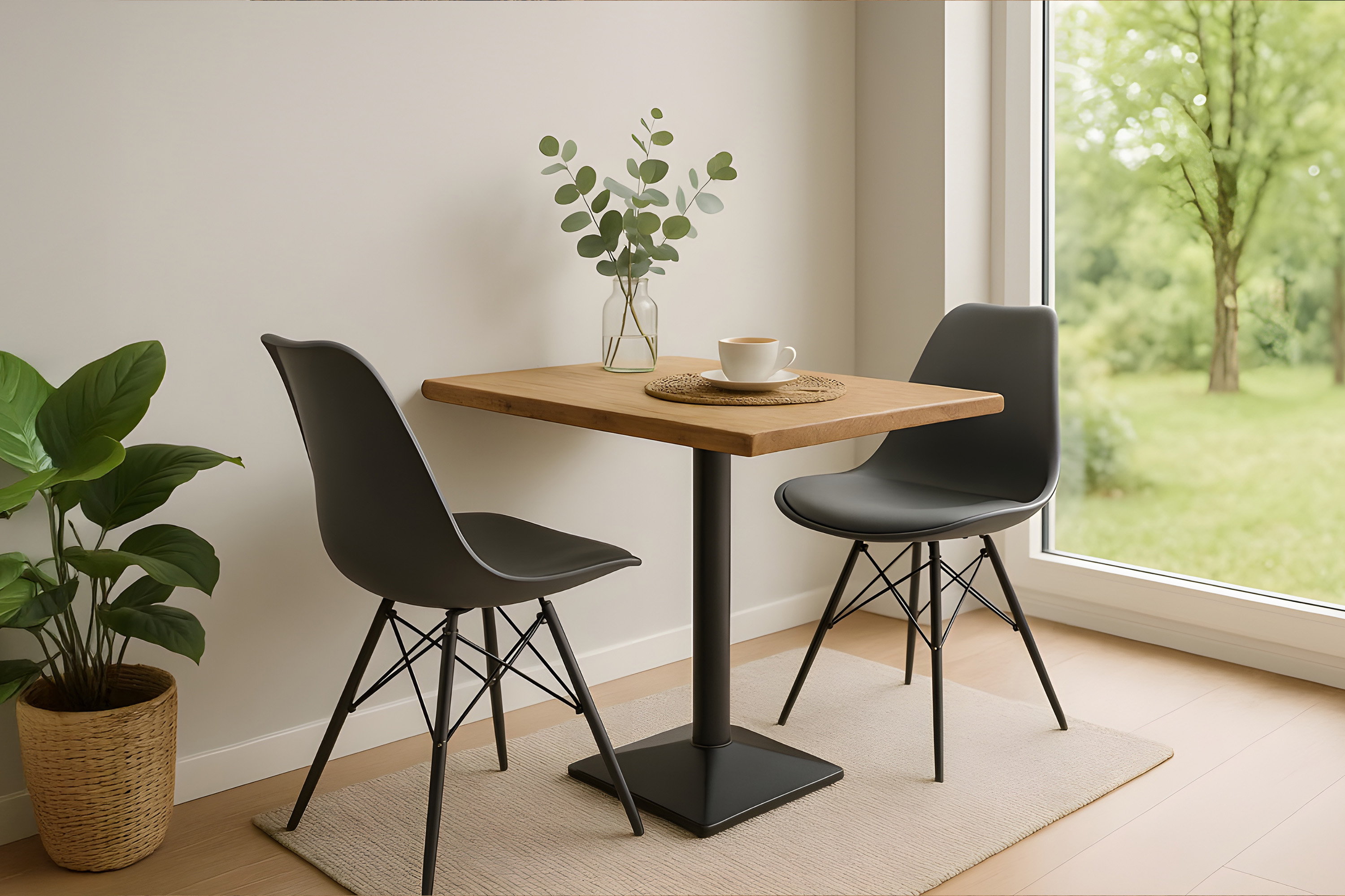 Bistrotisch Baumkante massiv 80 x 60 cm Mango rough schwarz Säulengestell INES