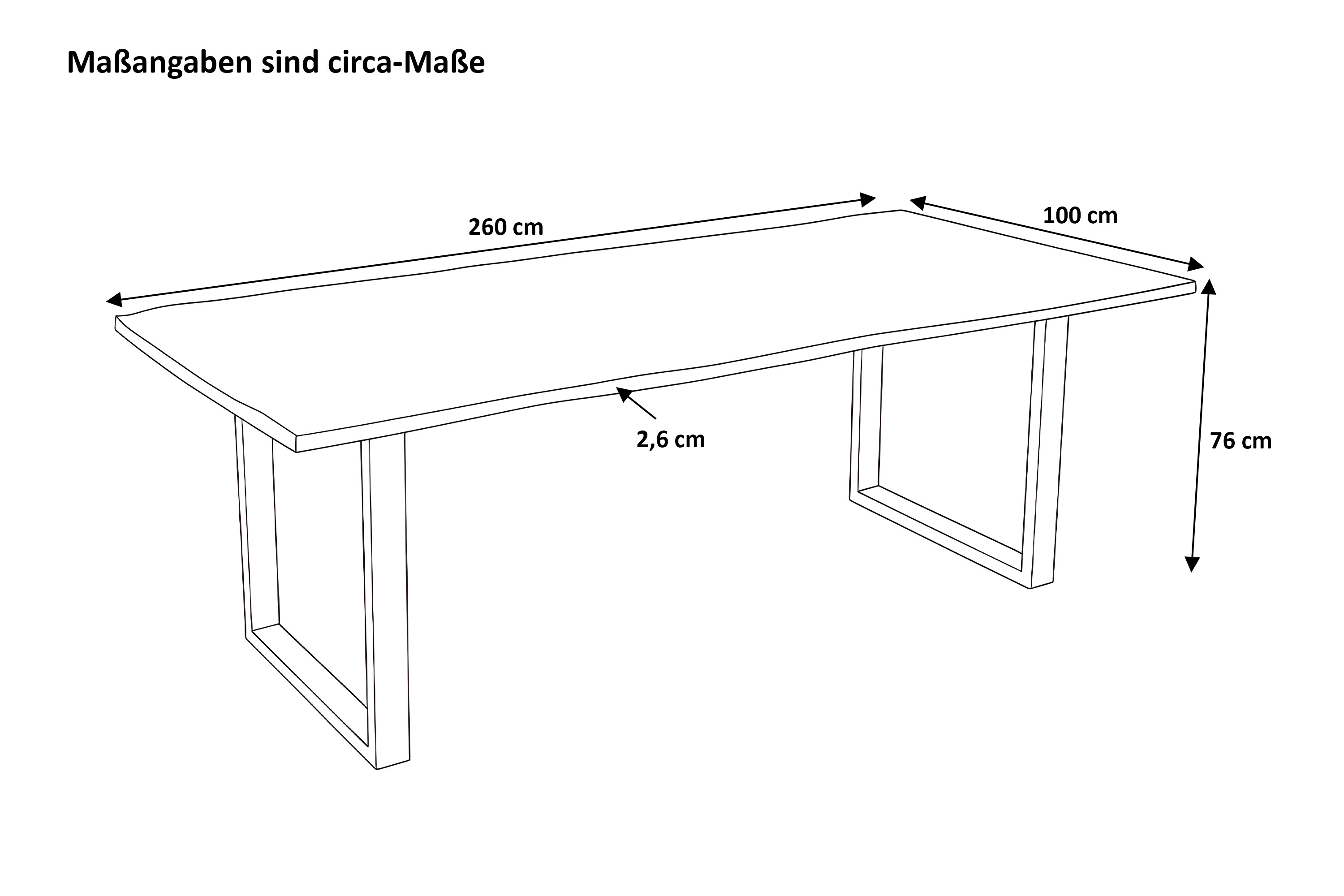 Esstisch Baumkante massiv Akazie nussbaum 260 x 100 cm U-Gestell Holz nussbaum GRAZ