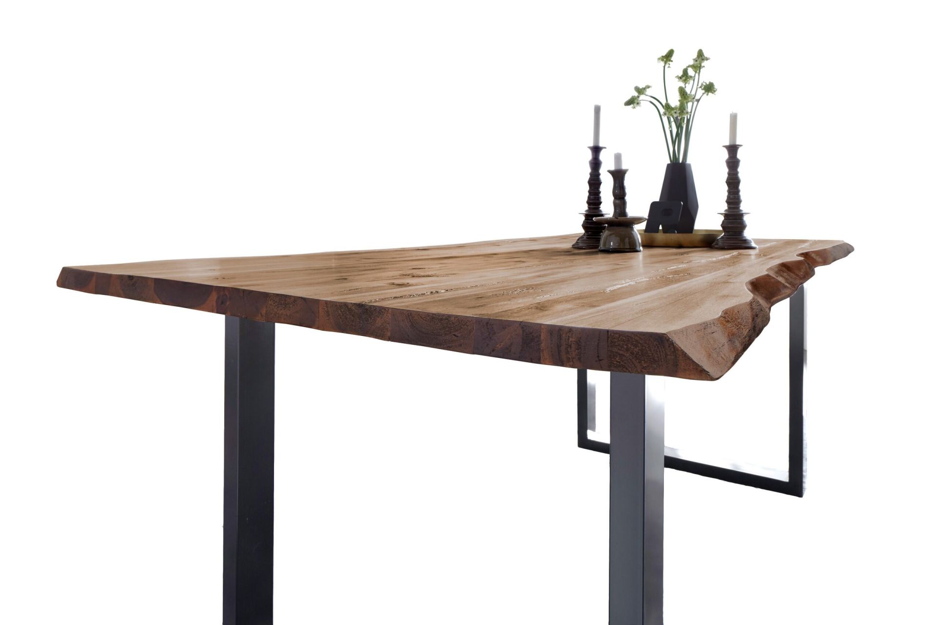 Esstisch Baumkante massiv Akazie natur 260 x 100 silber NIAH