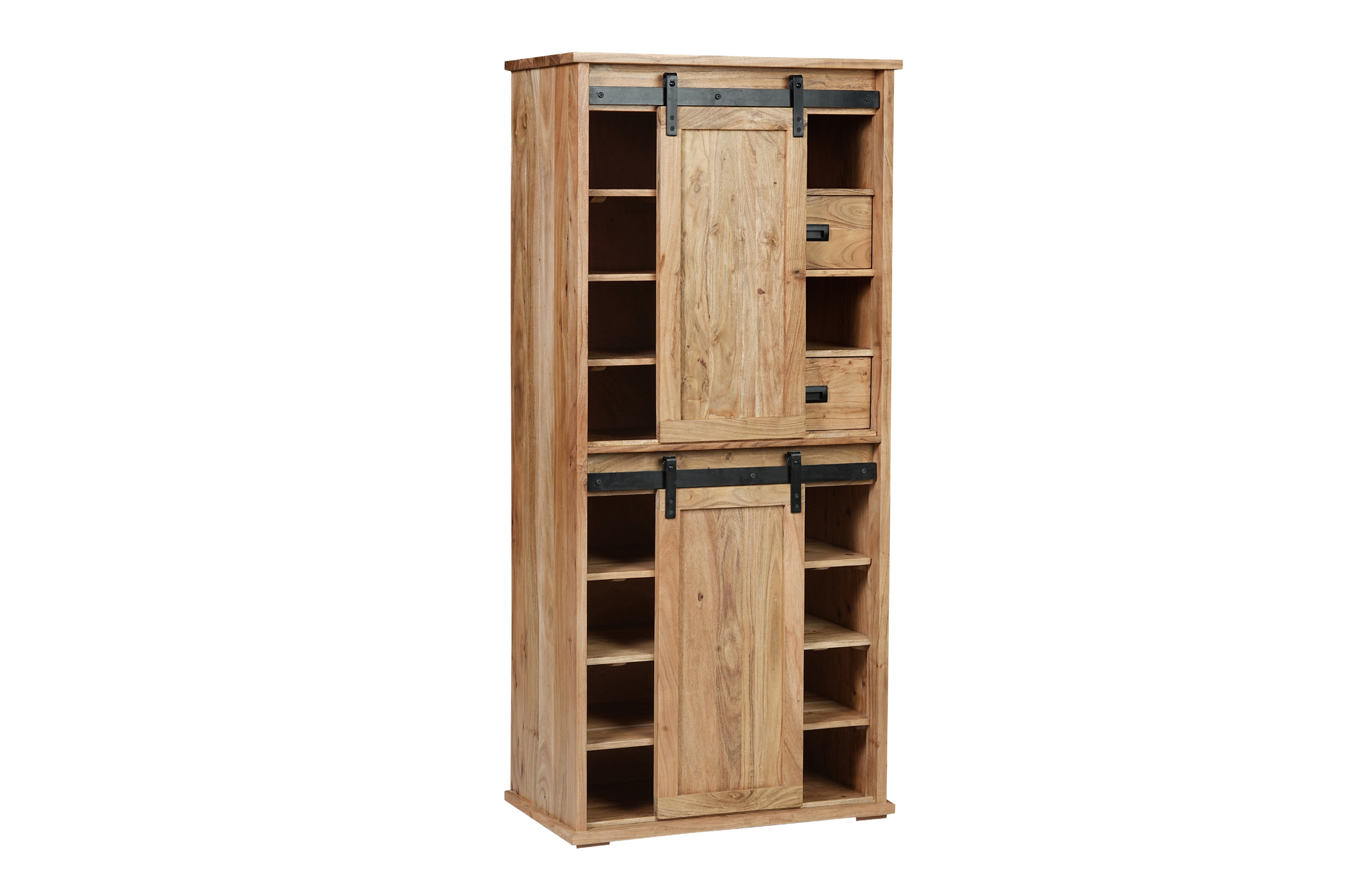 Highboard 80 x 45 x 175 cm Akazienholz massiv naturfarben ohne Baumkante LIANO 3