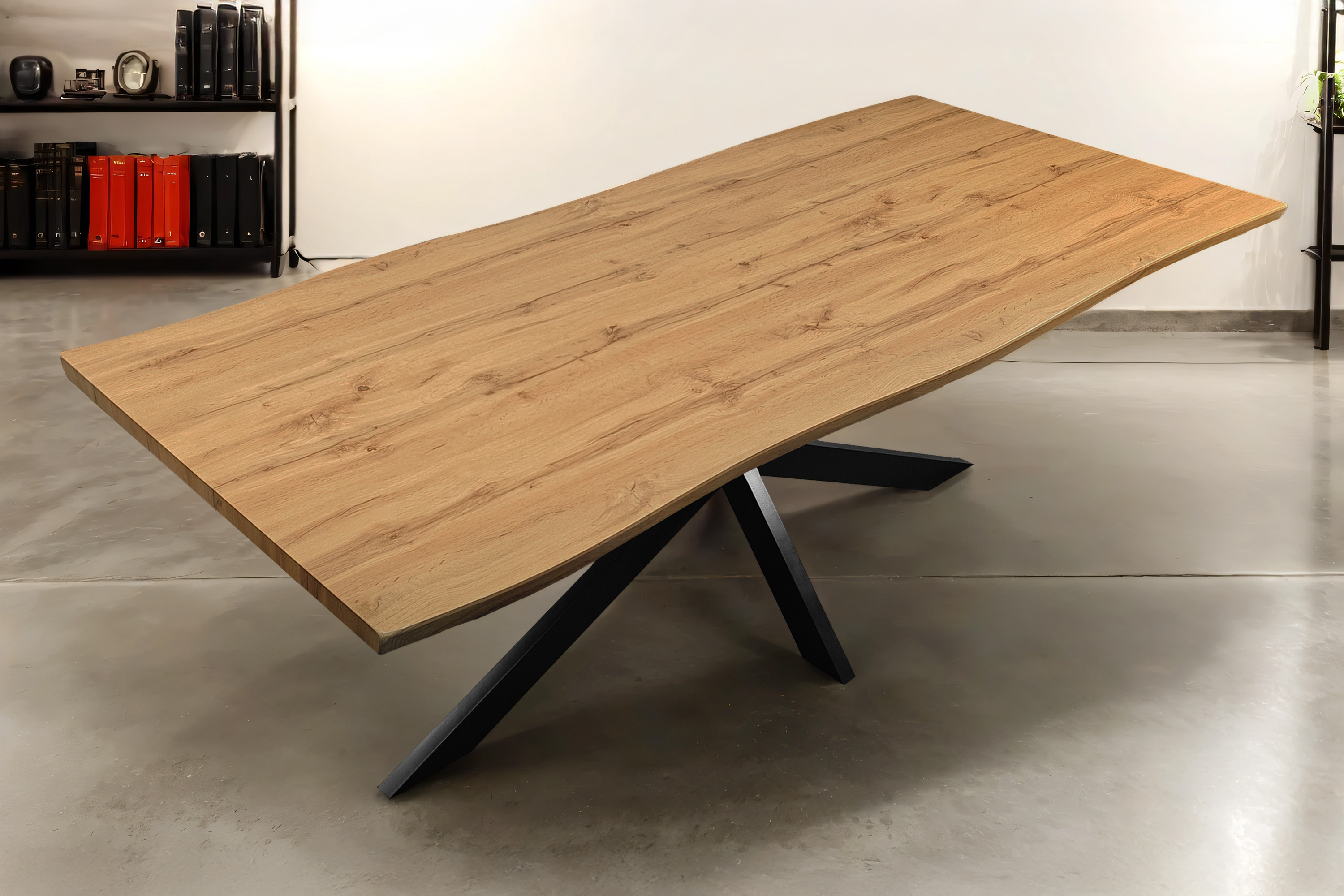 Esstisch Baumkante Holz-Optik Wildeiche 240 x 100 Spider-Gestell schwarz JOSY
