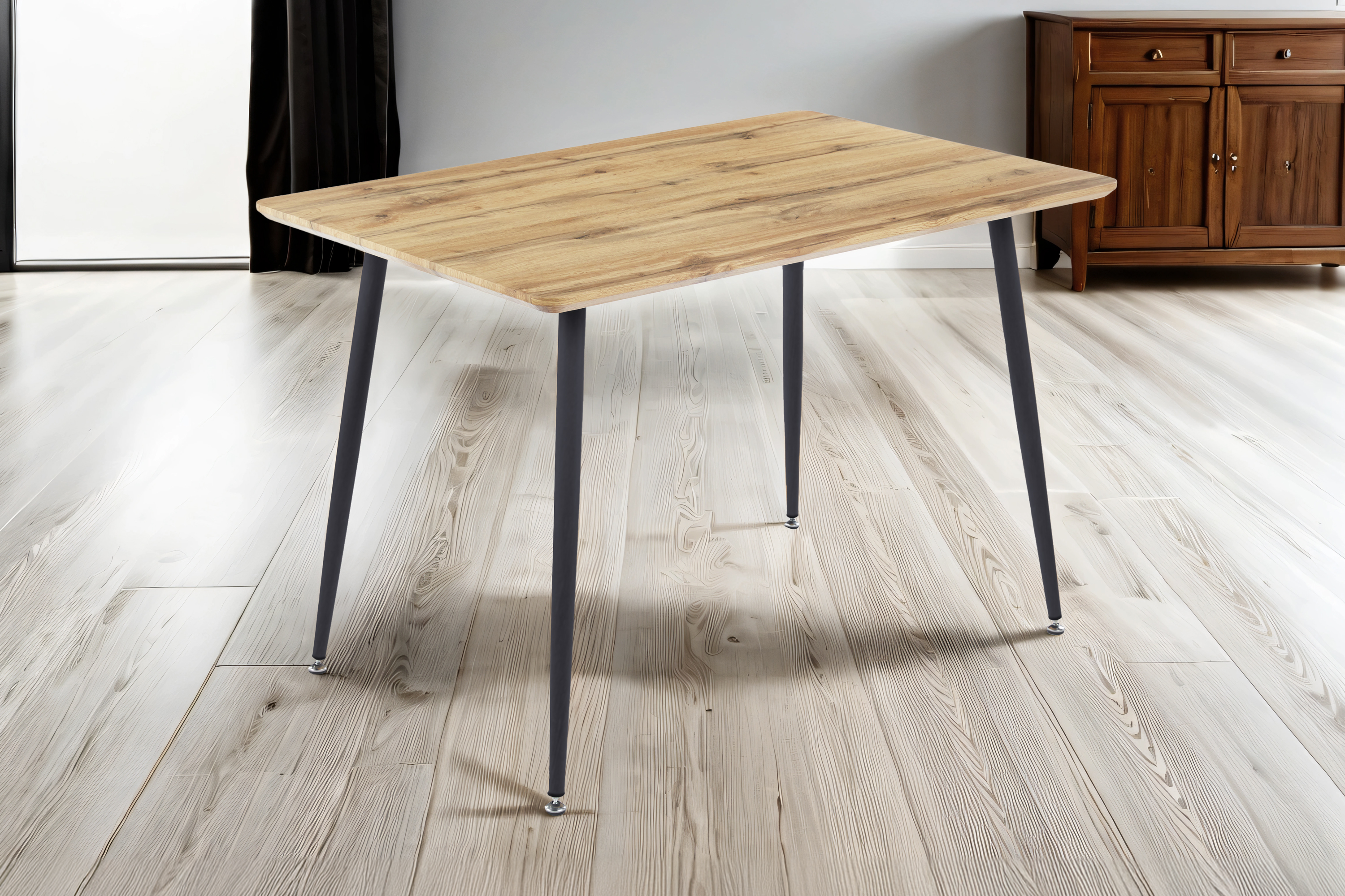 Esstisch Schweizer Kante Holz Wildeiche-Optik 115 x 75 4-Fuß-Gestell Metall schwarz TRONDHEIM