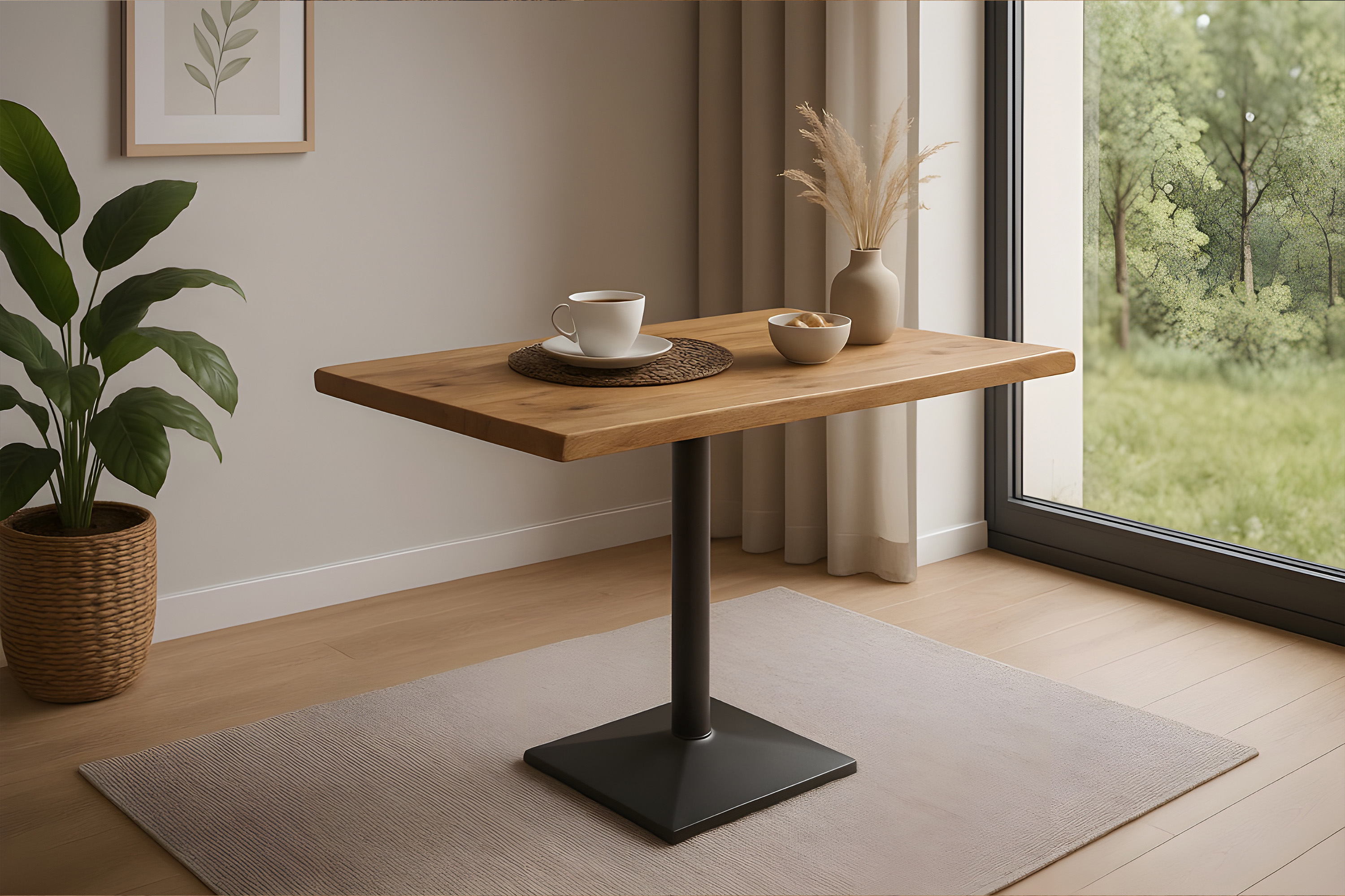 Bistrotisch Baumkante massiv 80 x 60 cm Mango rough schwarz Säulengestell INES