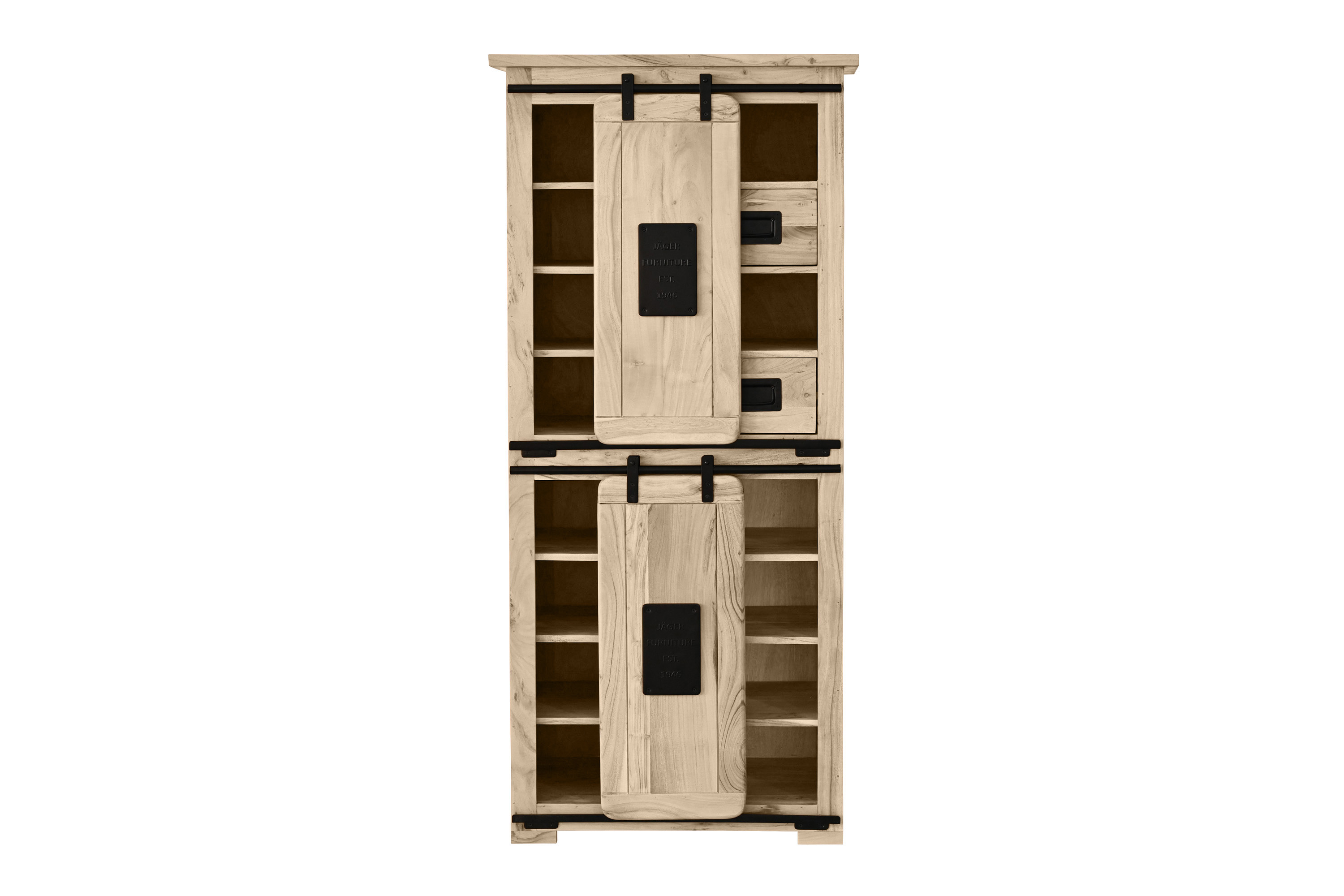 Highboard Vitrine Akazie massiv 80 x 45 x 175 cm eichefarben LIBRO