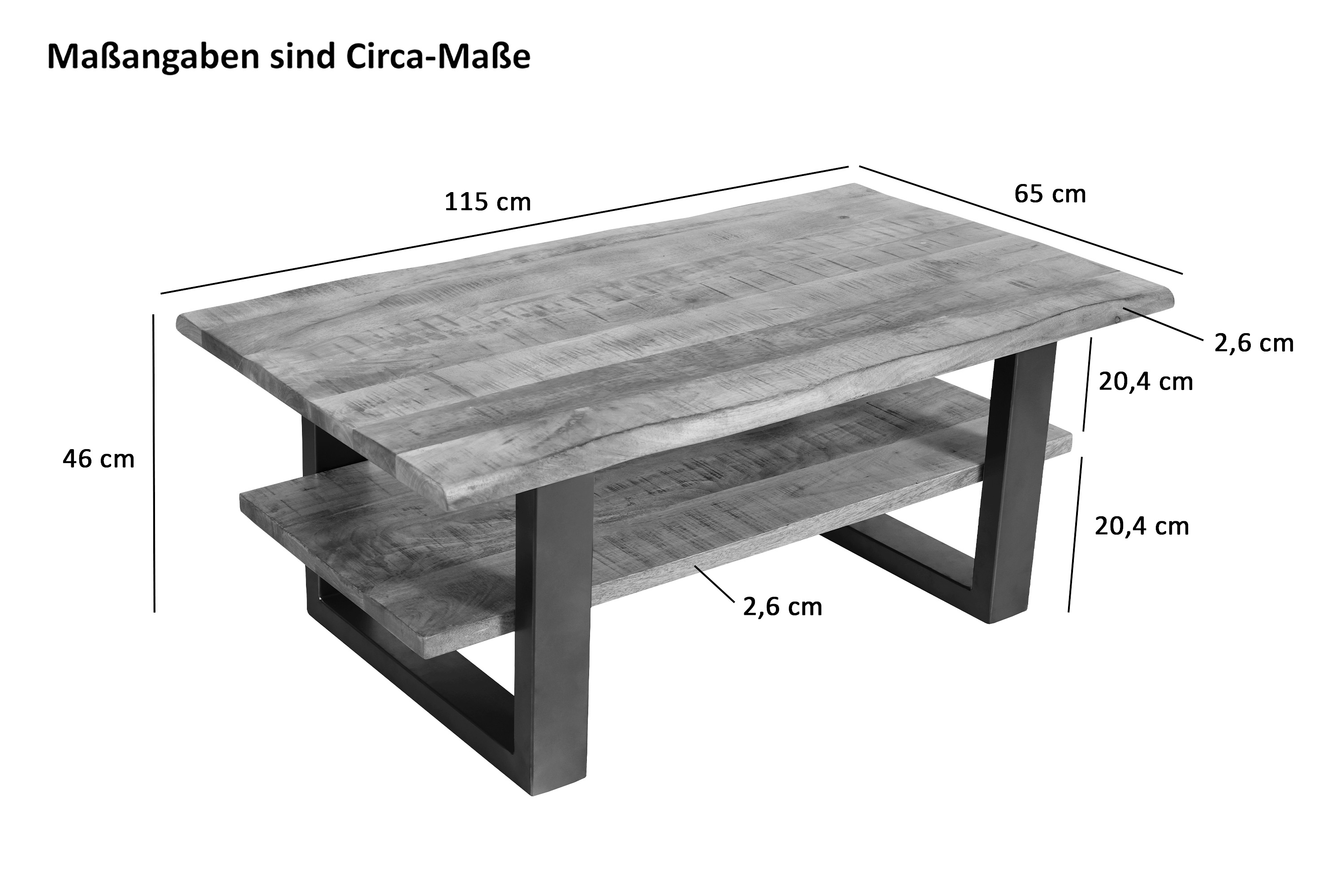 Couchtisch Baumkante 115 x 65 cm Mango + rough silber PATRICK