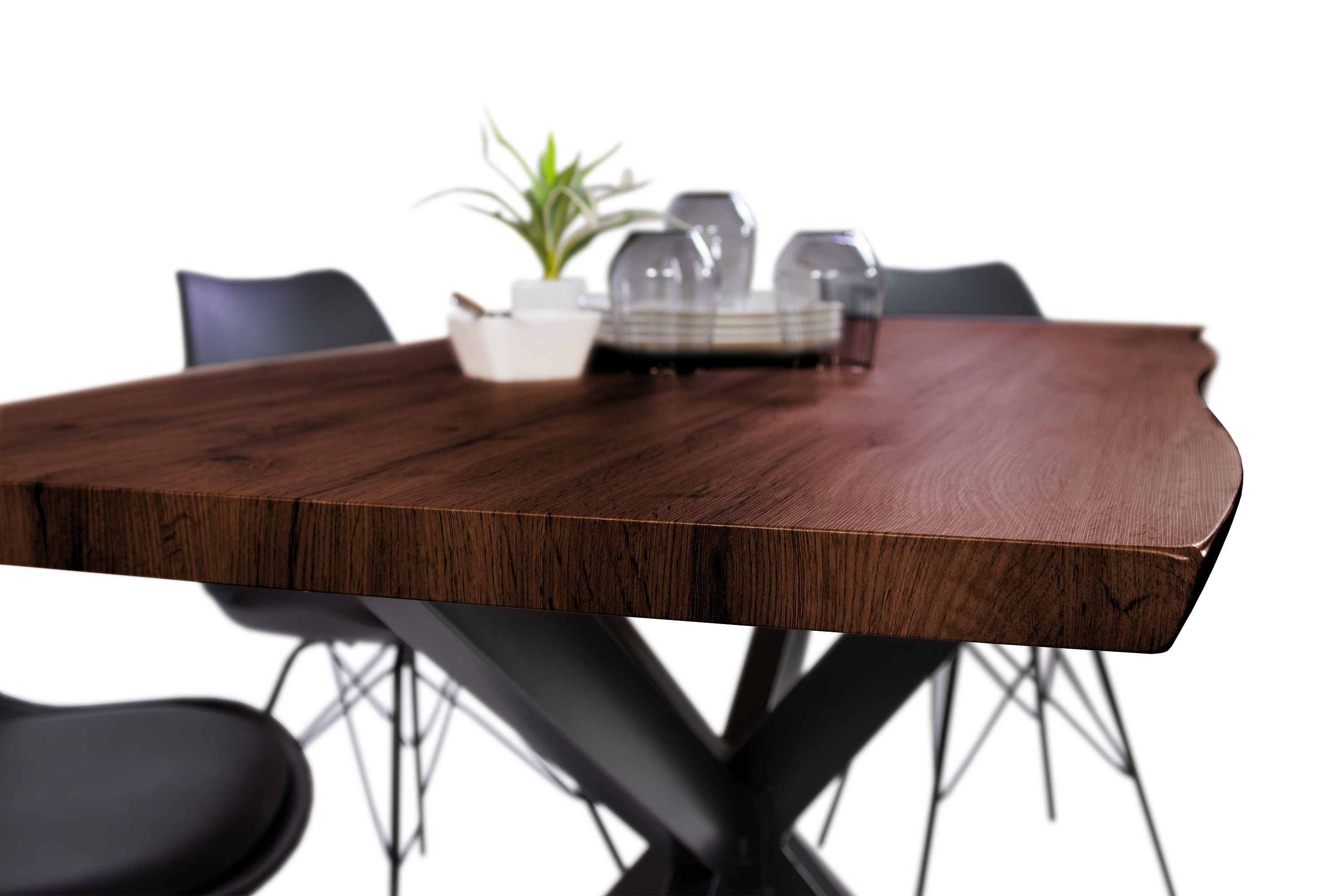 Esstisch Baumkante Holz-Optik Nussbaum 120 x 80 Spider-Gestell schwarz JOSY