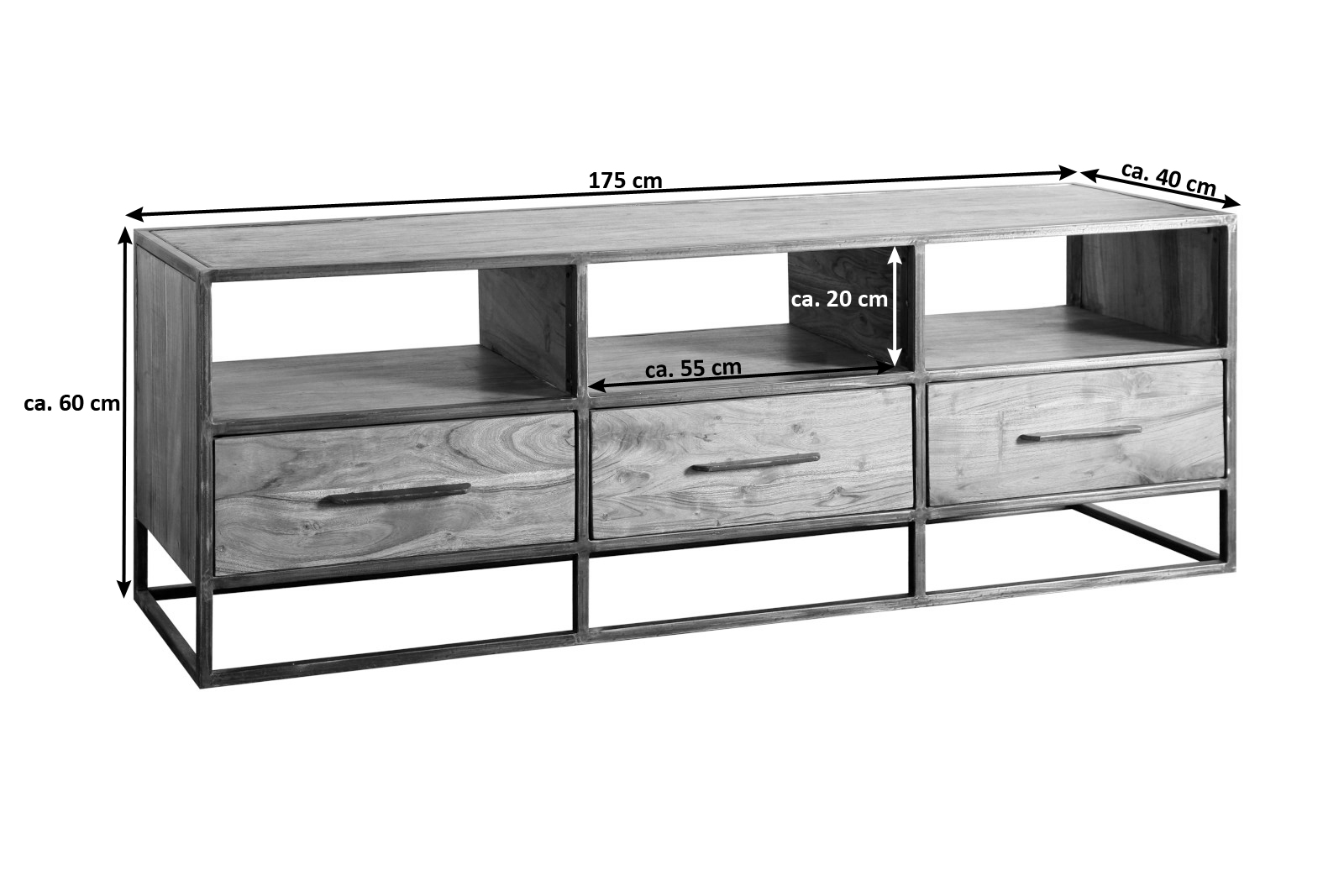 Lowboard TV-Schrank 175 x 60 x 40 cm Akazienholz stonefarben OKLAHOMA