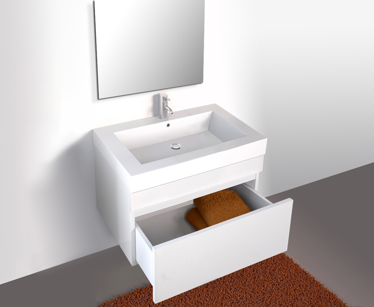  Badmöbel Set 2tlg Spiegel Waschtisch 70 cm weiß Hochglanz PARMA