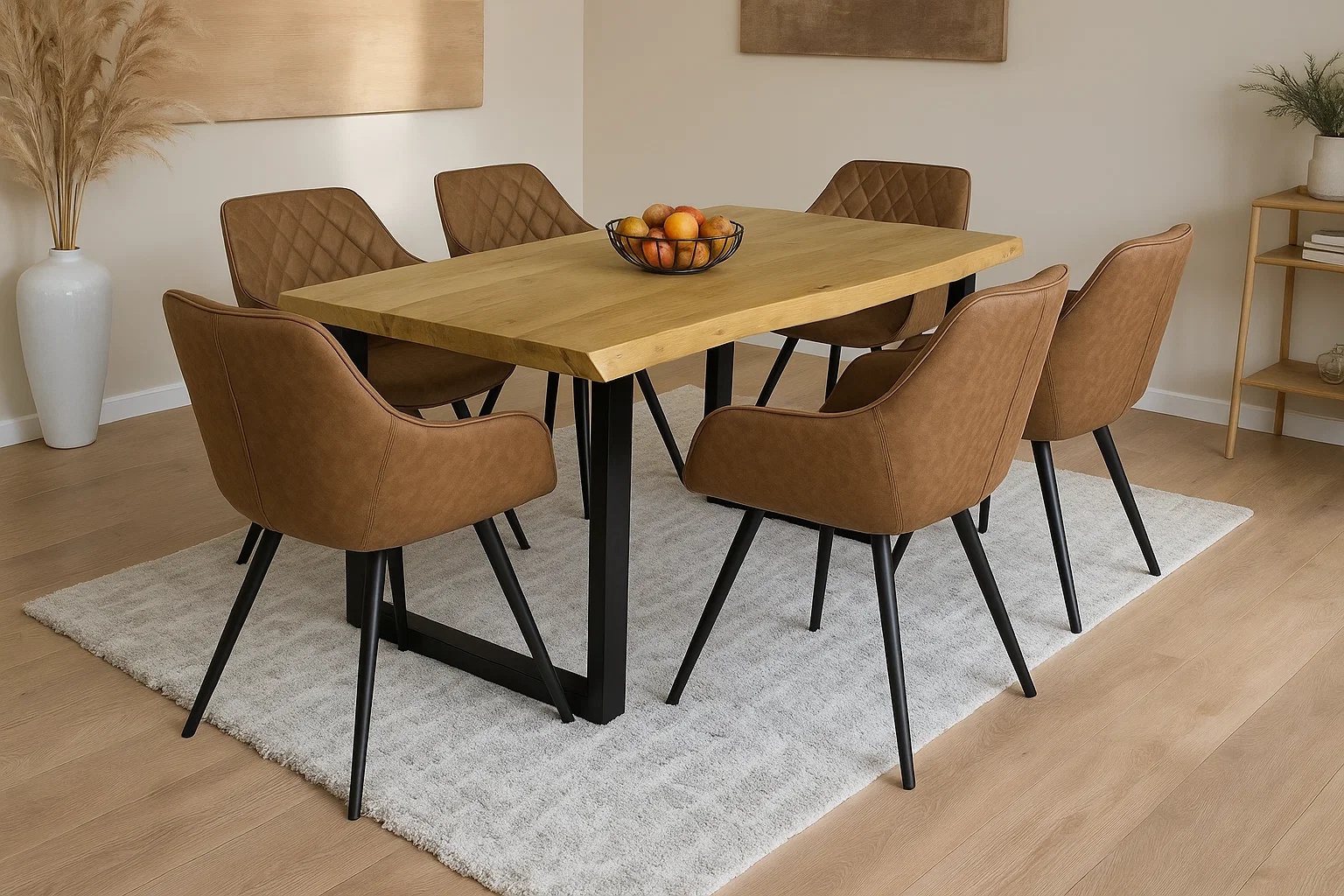 Esstisch Baumkante Akazie massiv eichenfarben 160 x 85 U-Gestell schwarz CALI