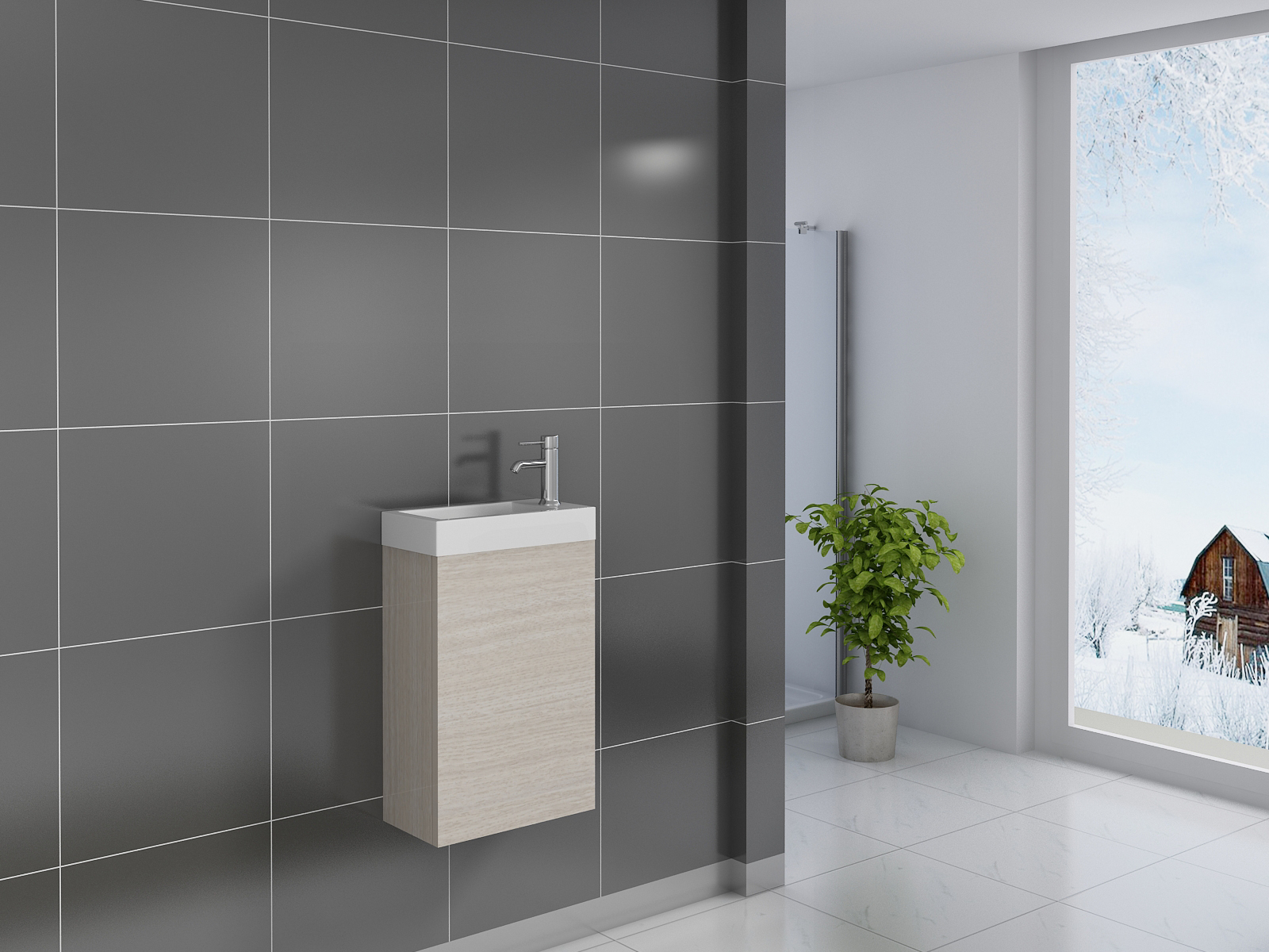  Gäste-WC Waschbecken 40 x 22 cm sonomaeiche Vega