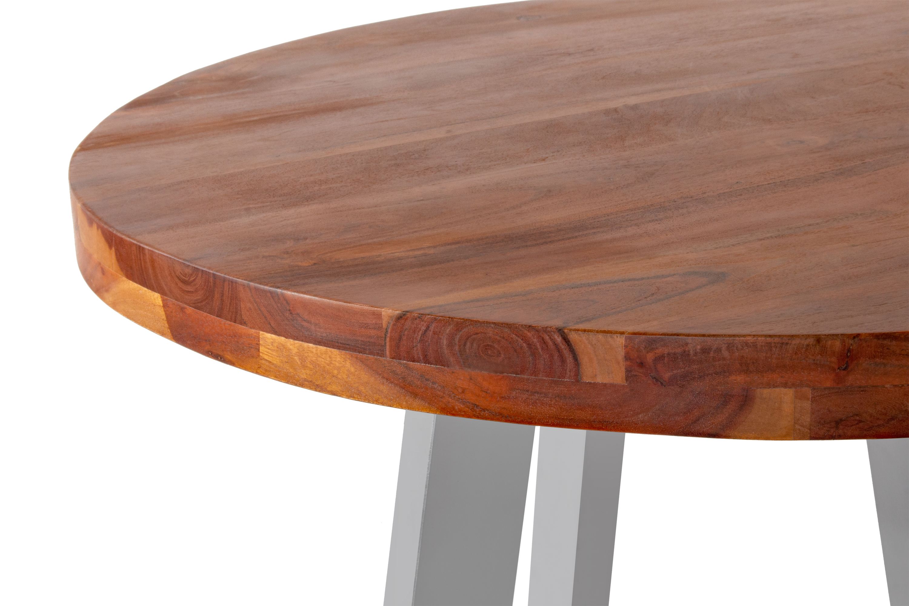 Esszimmertisch rund 90 cm Akazienholz nussbaumfarben silber SOPHIA
