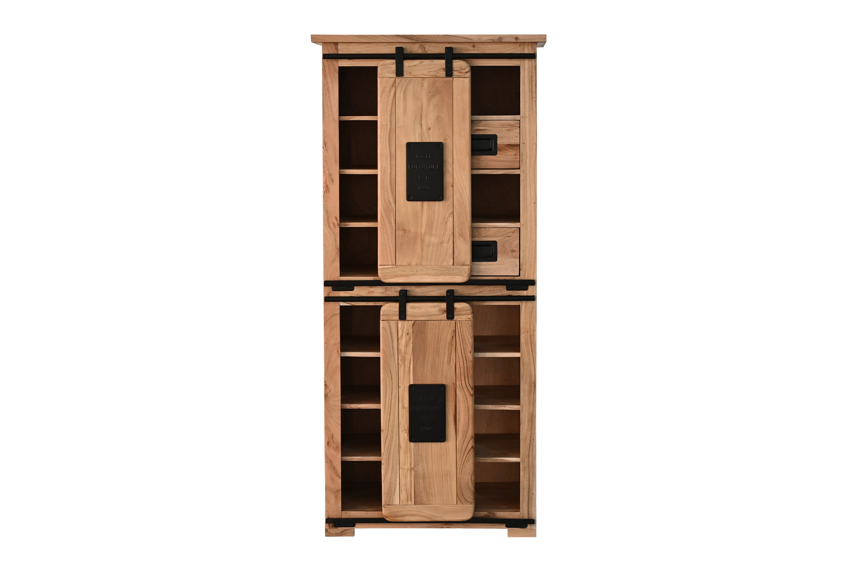 Highboard Vitrine Akazie massiv 80 x 45 x 175 cm naturfarben LIBRO