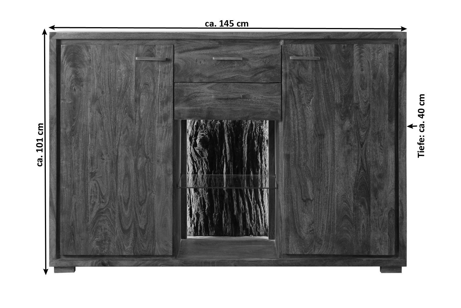 Highboard 145 x 101 x 40 cm Akazienholz massiv nougatfarben KATI