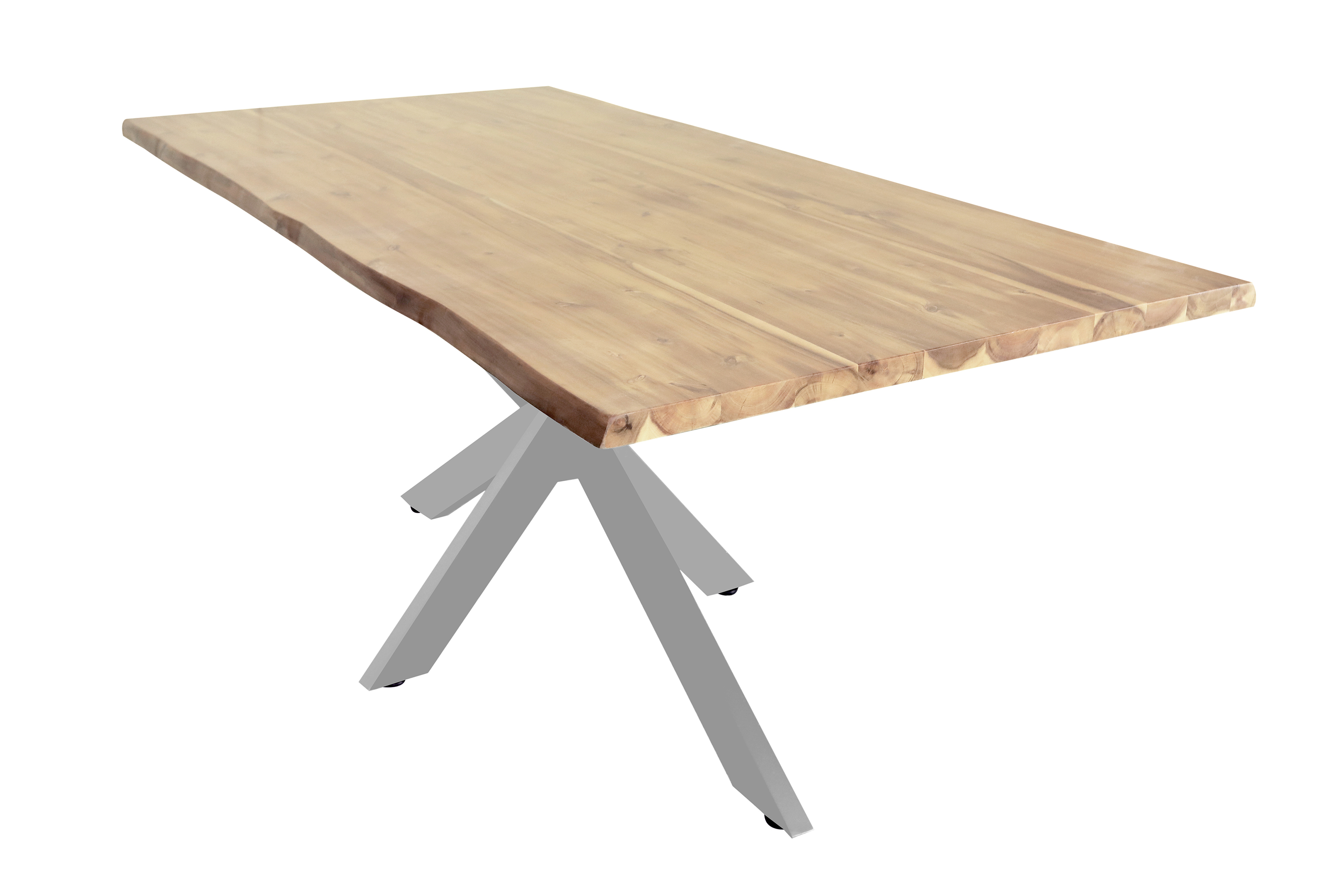 Esstisch Baumkante Akazie naturfarben 180 x 90 cm Spider-Gestell silber HARLEY