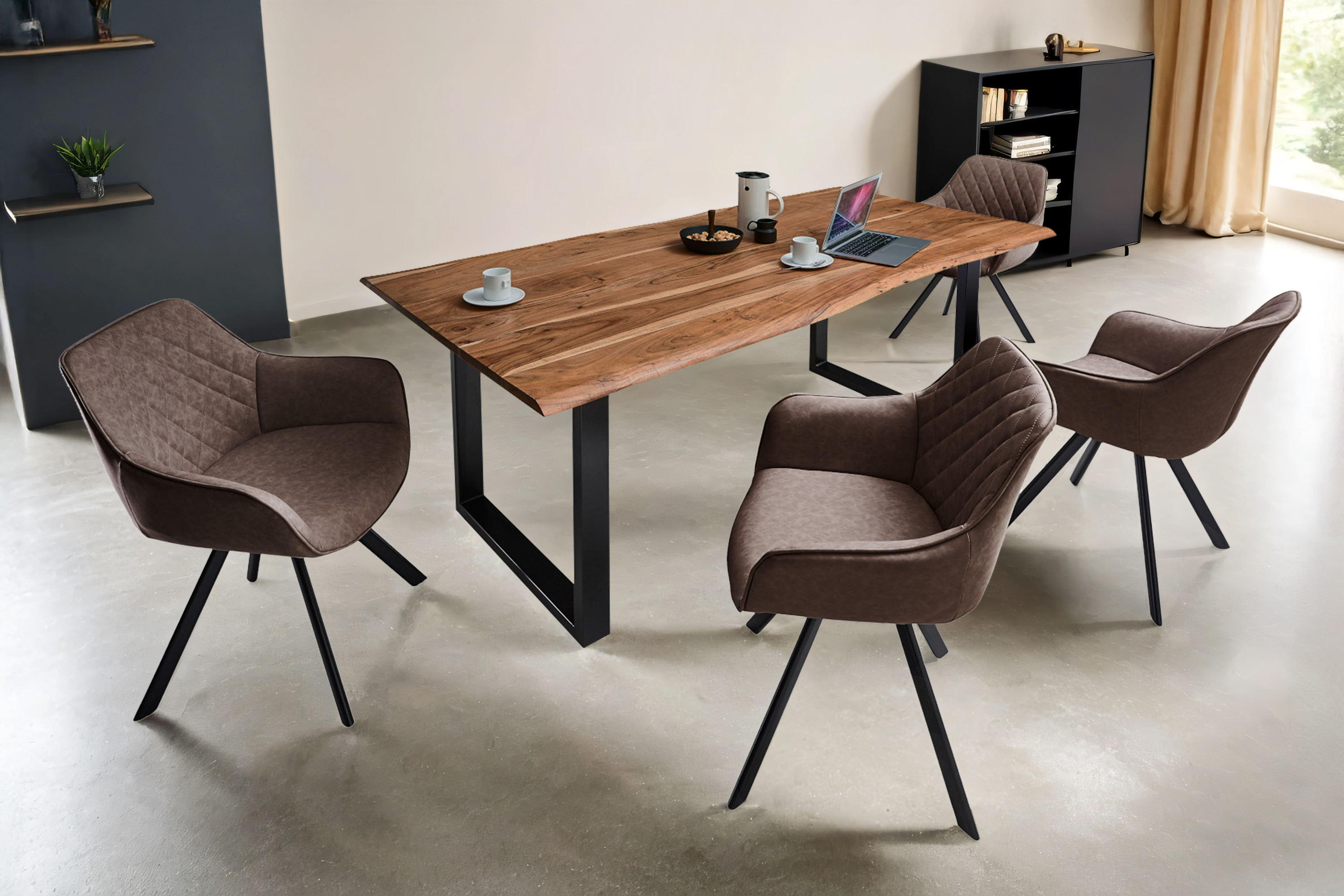 Esstisch Baumkante massiv Akazie natur 300 x 100 schwarz MILO