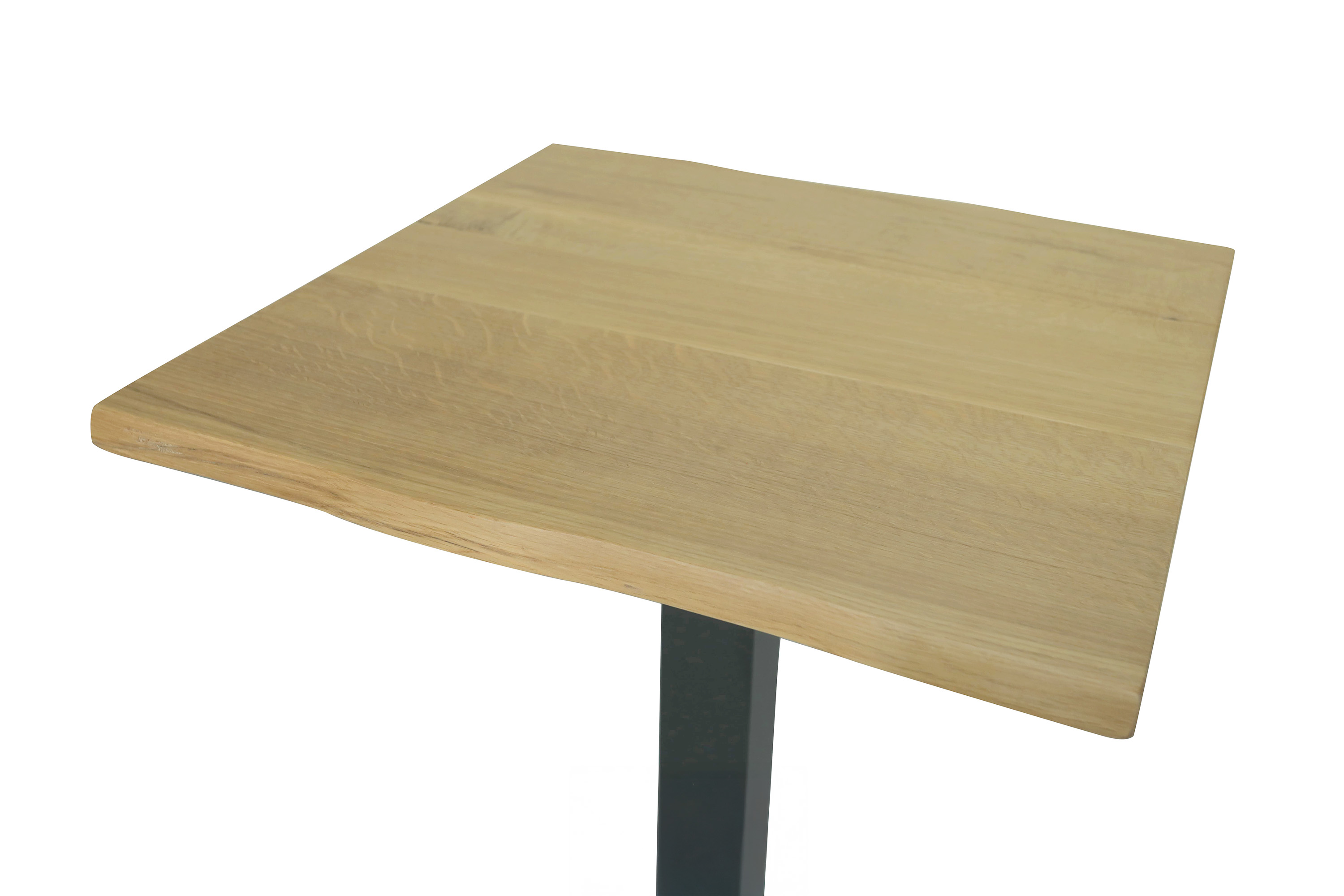 Bistrotisch Baumkante massiv Eiche geölt 80 x 80 cm Säulengestell schwarz IRIS