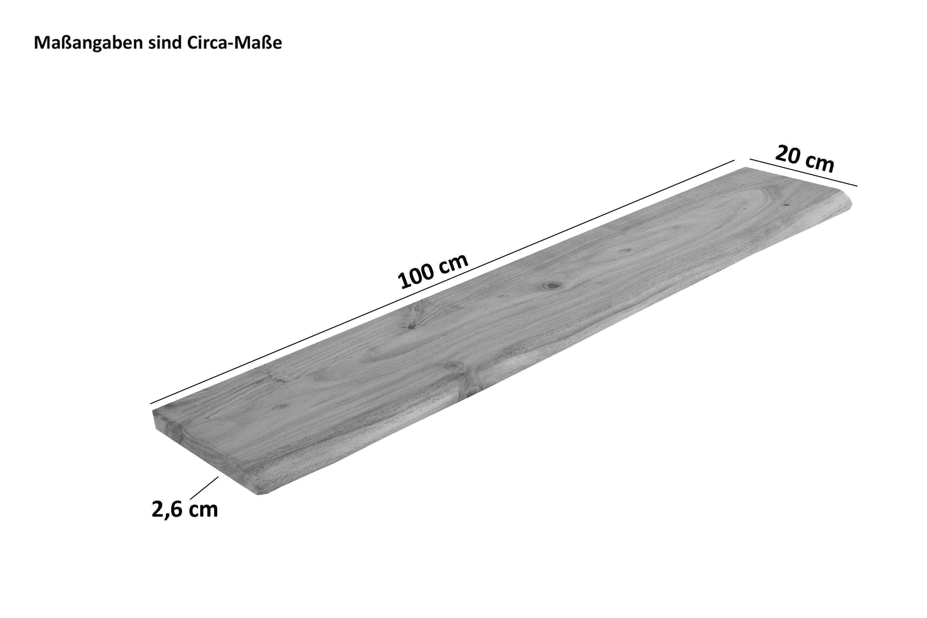 Steckboard mit Baumkante Wandregal Akazie massiv eichefarben lackiert 100 x 20 Amanda