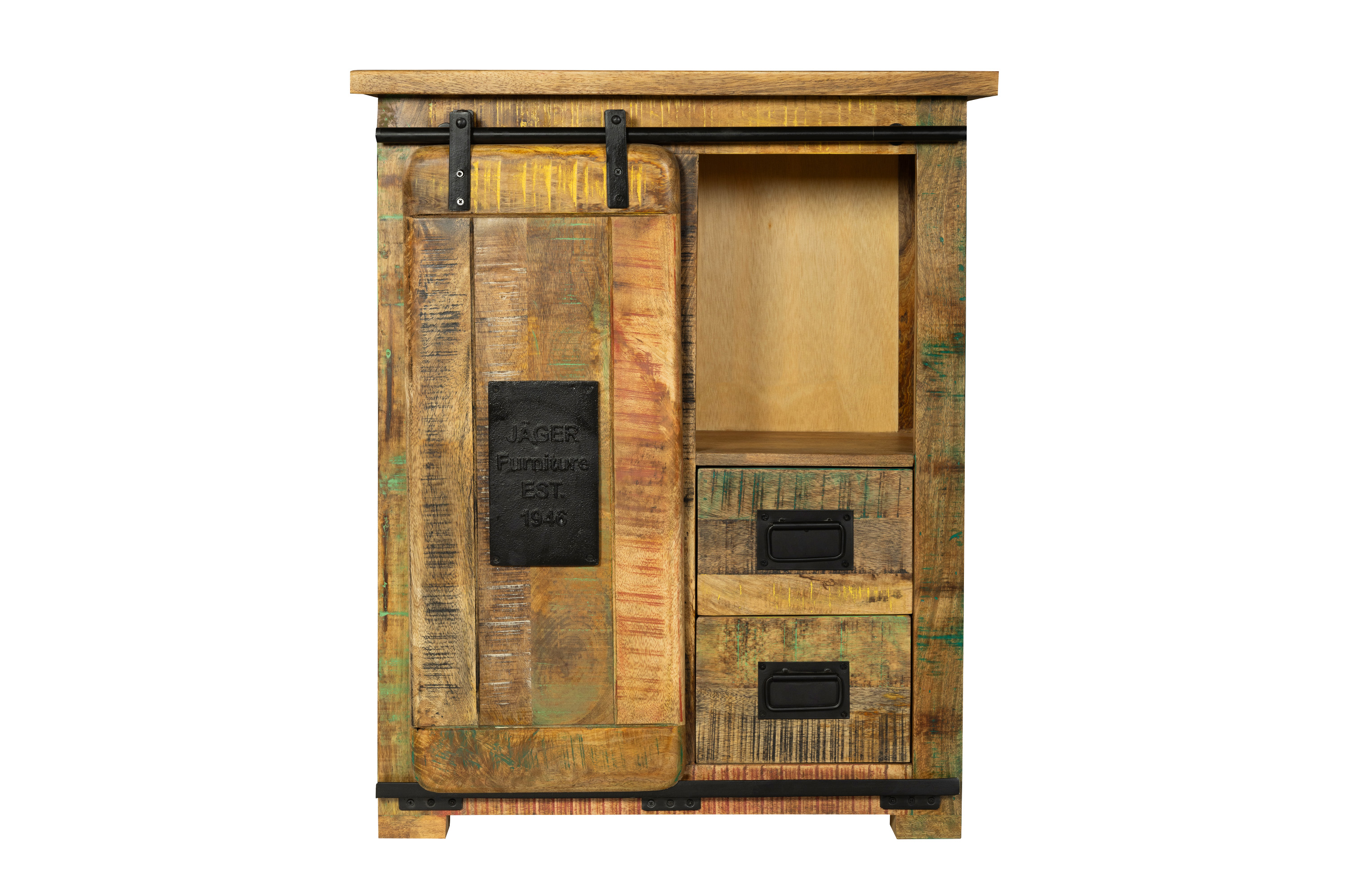 Sideboard Kommode mit Holzrolltür Mango massiv vielfarbig 75 x 90 x 36 cm LIBRO